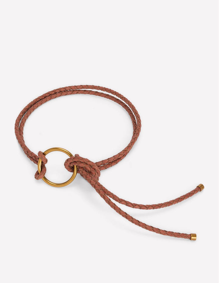 Ceinture en cuir effet corde-Fauve