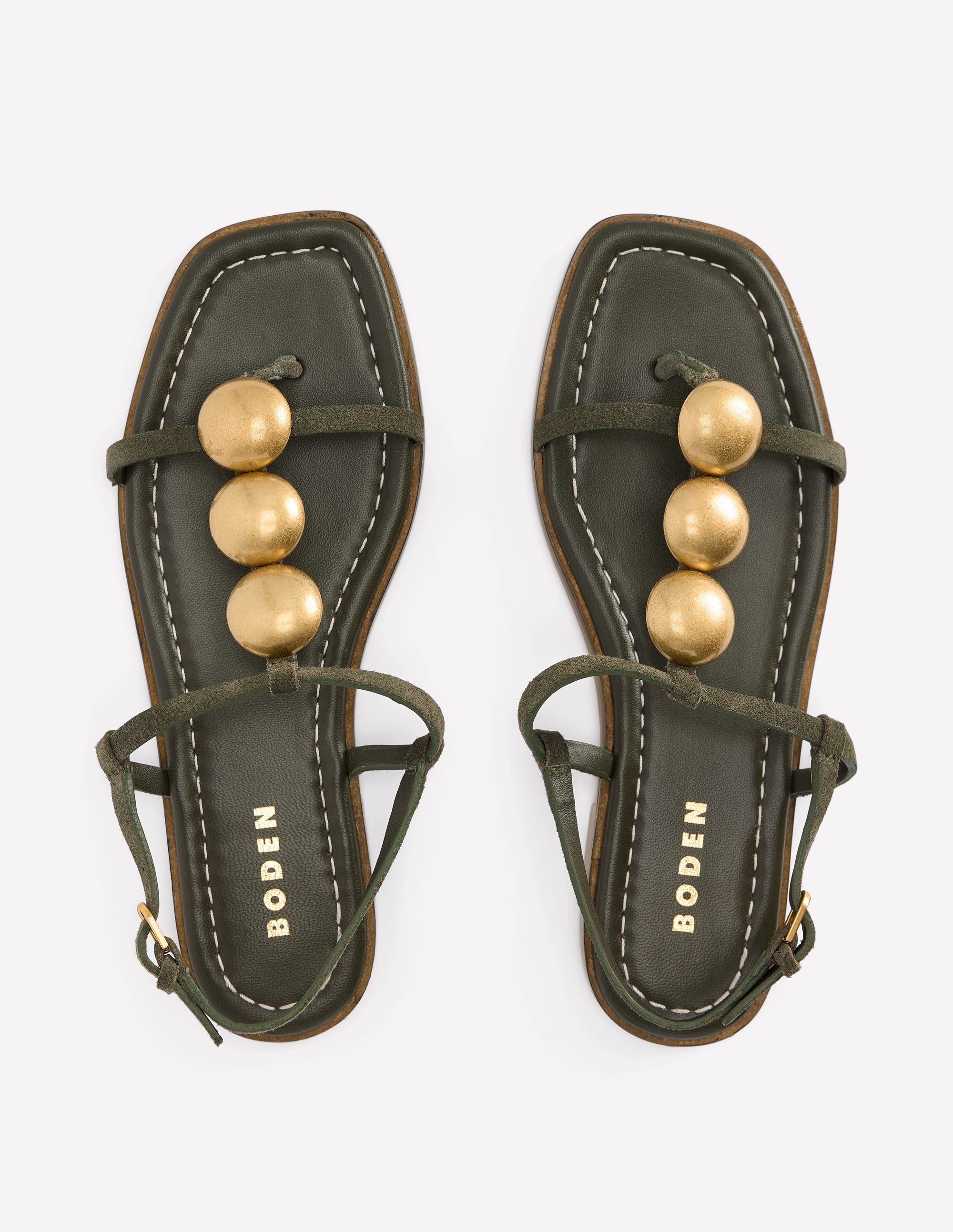 Flache Sandalen mit Scheibendetails-Dunkles Olivgrün - Image 5