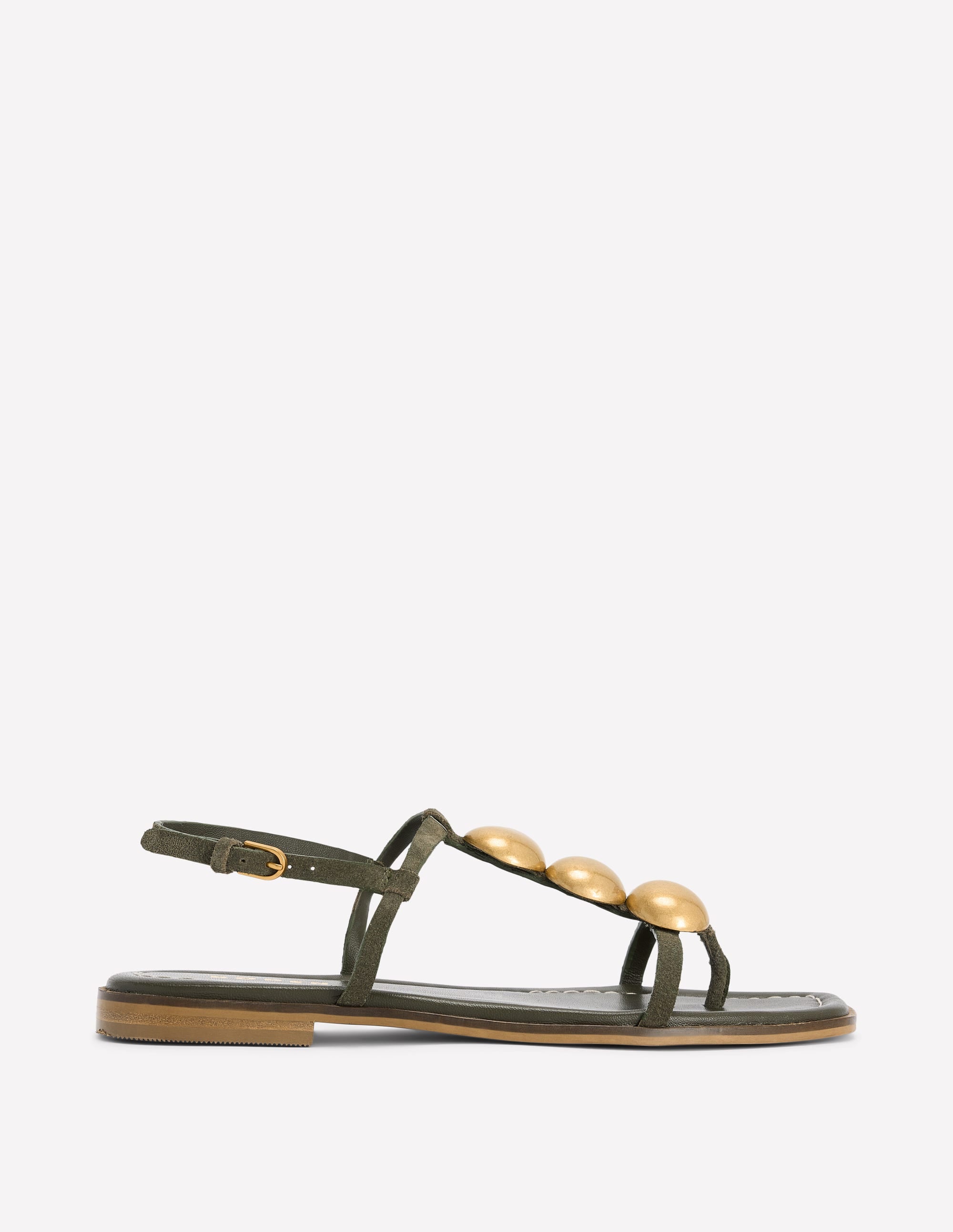 Flache Sandalen mit Scheibendetails-Dunkles Olivgrün - Image 1
