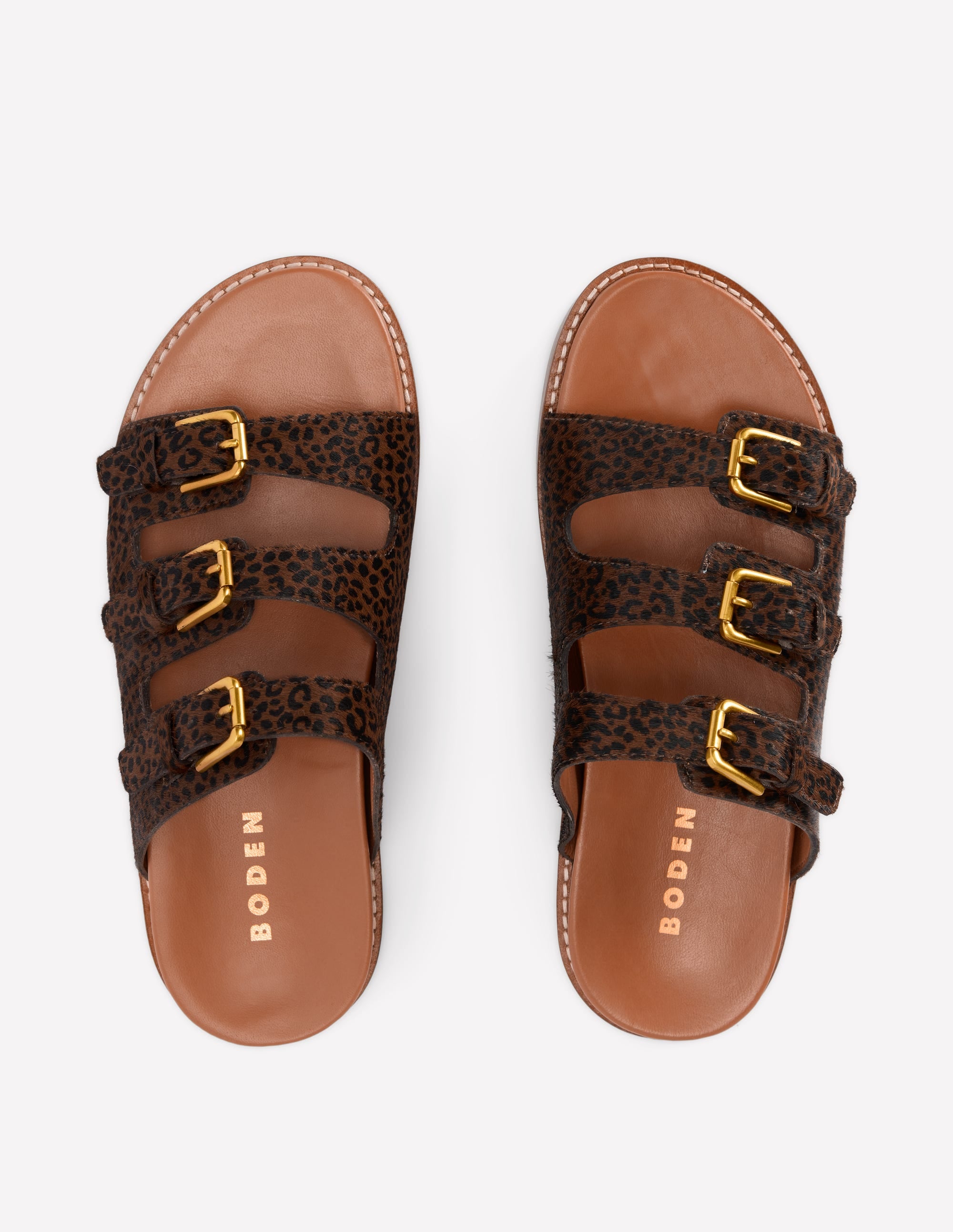 Sandalen mit drei Riemen und Fußbett-Mohair, Leopardenmuster - Image 7