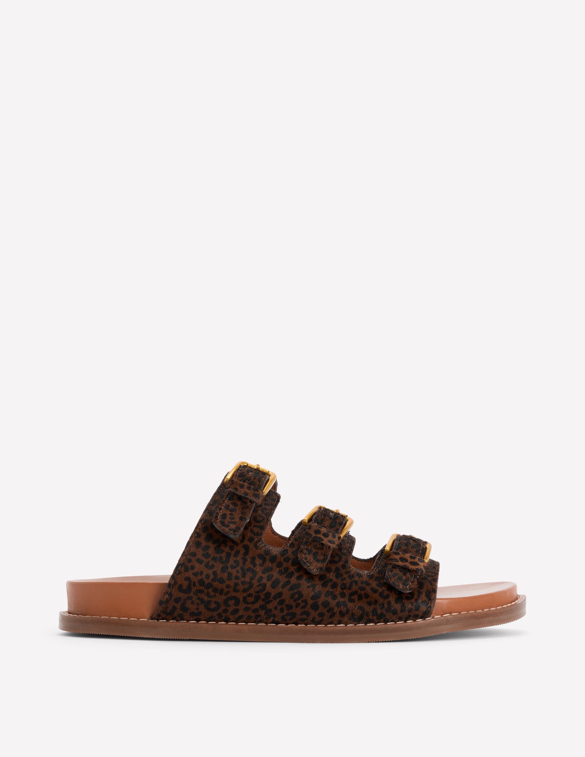 Sandalen mit drei Riemen und Fußbett-Mohair, Leopardenmuster - Image 1