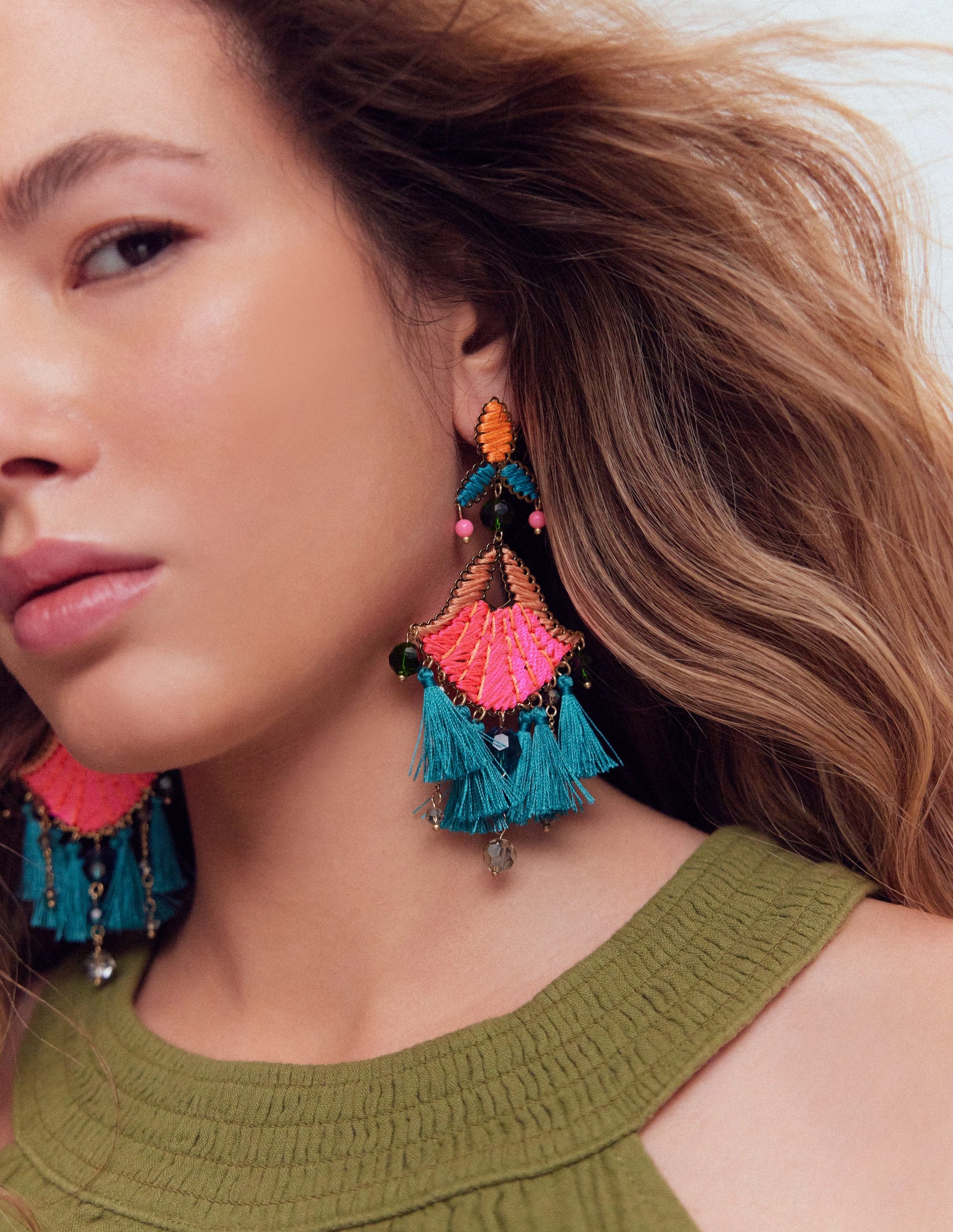 Grandes boucles d’oreilles à motif-Multi-2