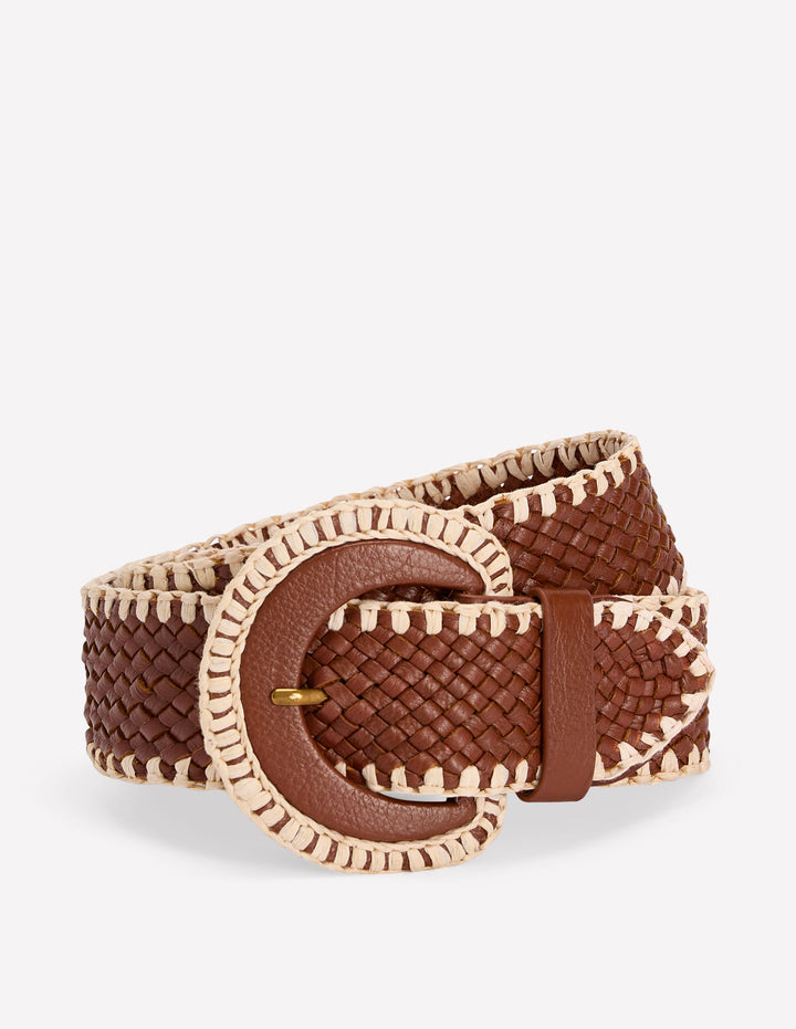 Ceinture tissée à surpiqûres-Fauve