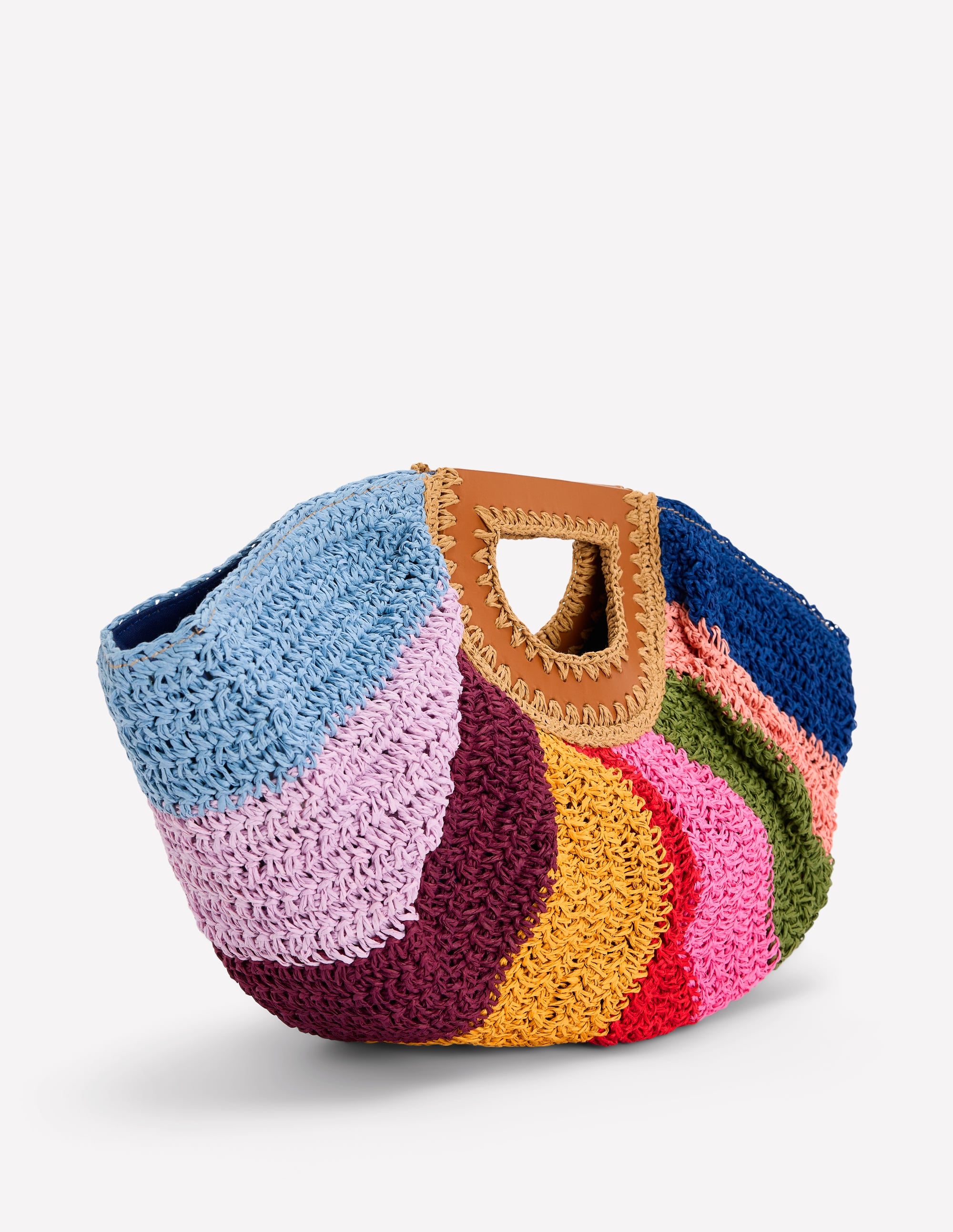 Clutch in Halbmondform aus Bast-Ackerbohnengrün/Pink, Gestreift - Image 3