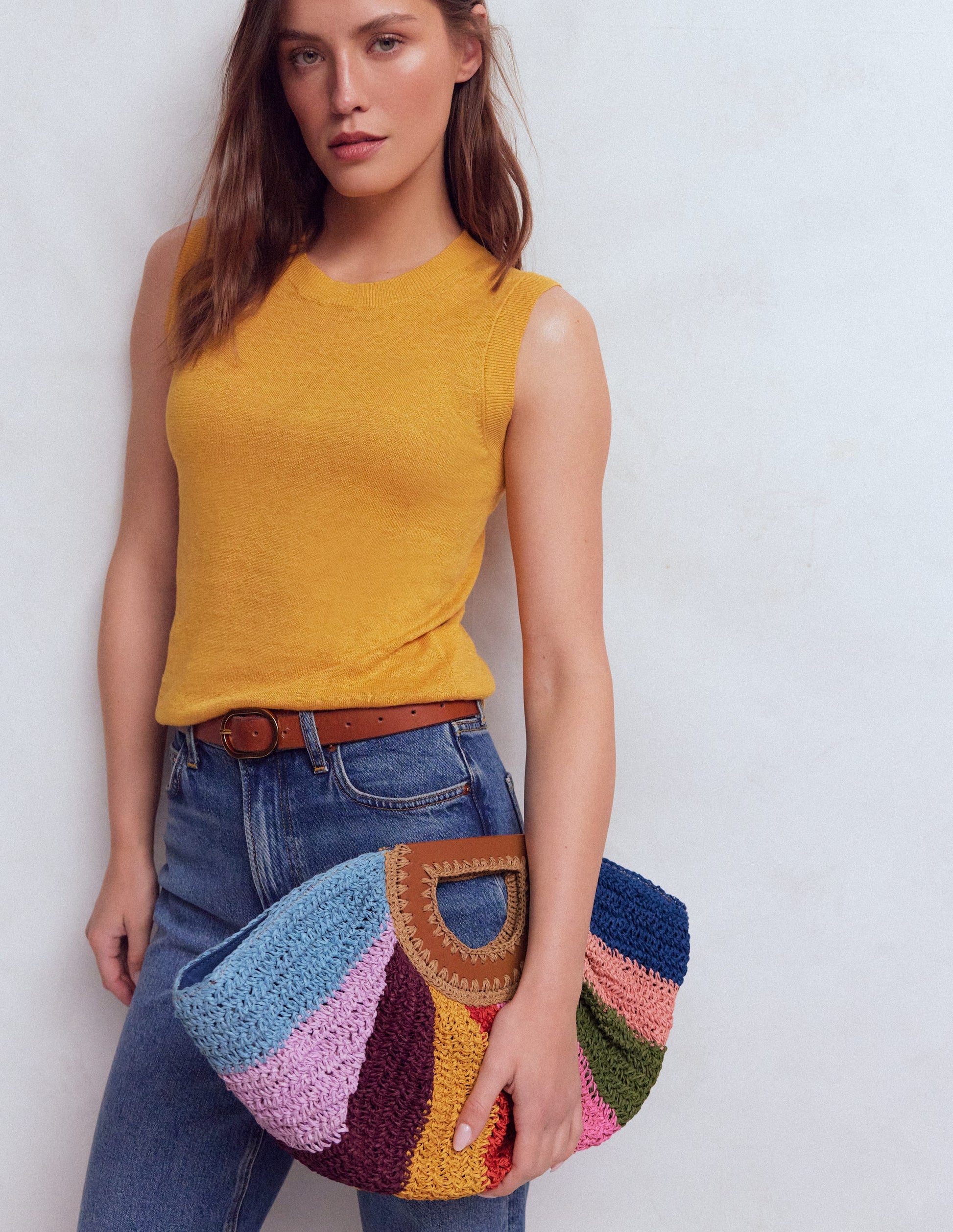 Raffia Moon Clutch-Multi Stripe-2