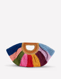 Pochette demi-lune en raphia-À Rayures Multicolores