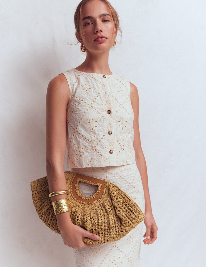 Pochette demi-lune en raphia-Raphia naturel