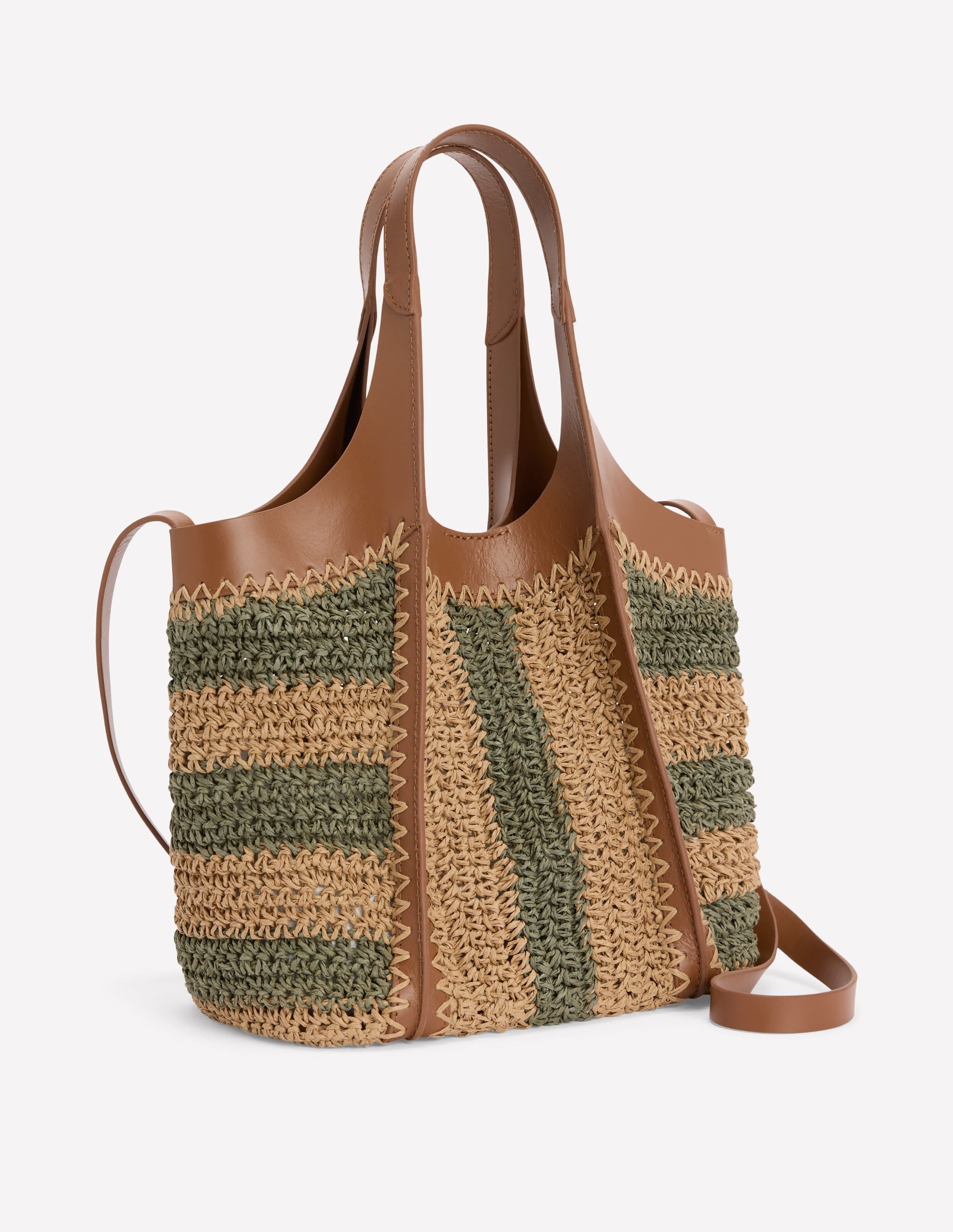 Mini-Tragetasche aus Stroh-Khaki/Naturbelassen Streifen - Image 2