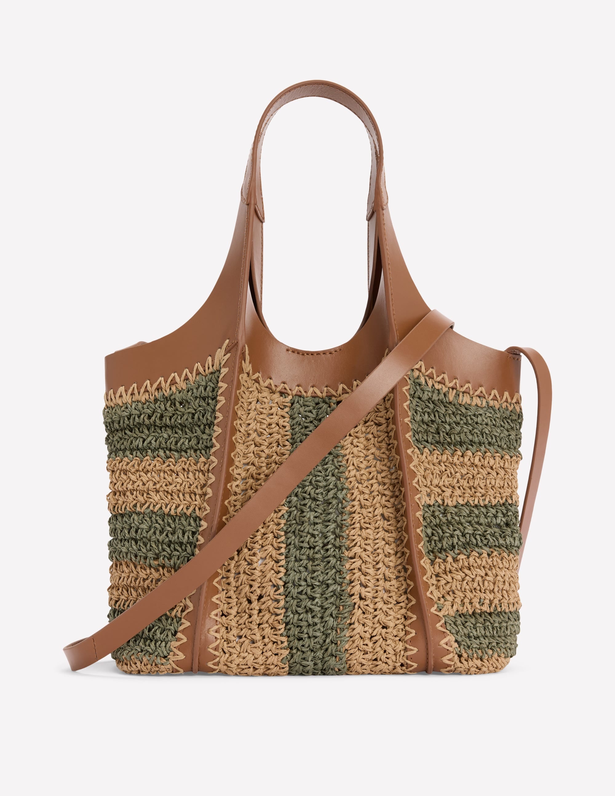 Mini-Tragetasche aus Stroh-Khaki/Naturbelassen Streifen - Image 1