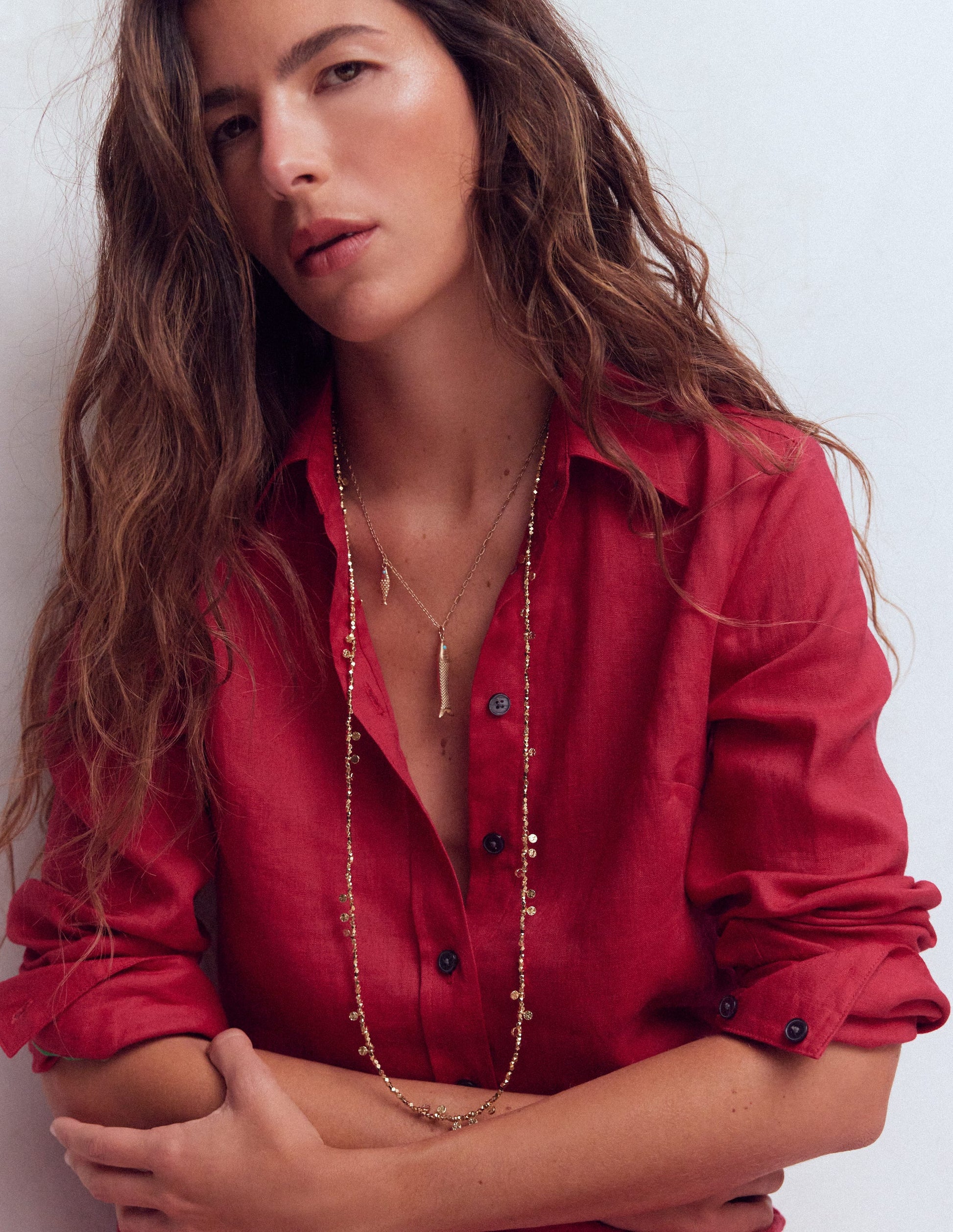 Zweireihige Perlenkette-Gold-2