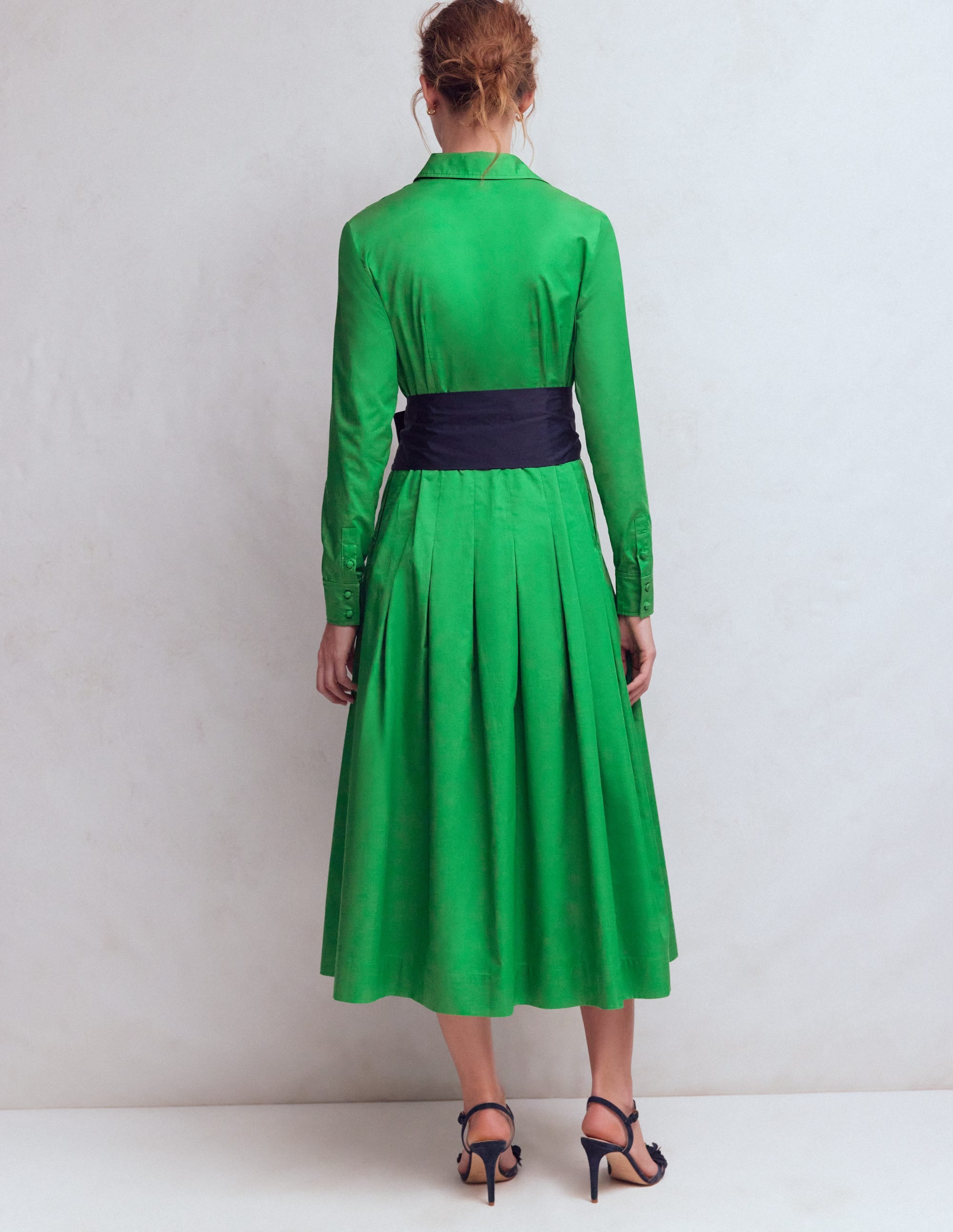 Plissiertes Maxikleid mit Schleife-Grün Marineblau - Image 3
