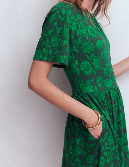 Louisa Kurzes Jerseykleid-Malachitgrün, Blumenrausch-2