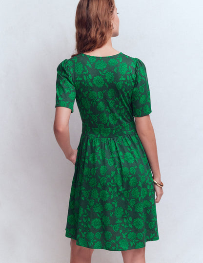 Louisa Kurzes Jerseykleid-Malachitgrün, Blumenrausch-3