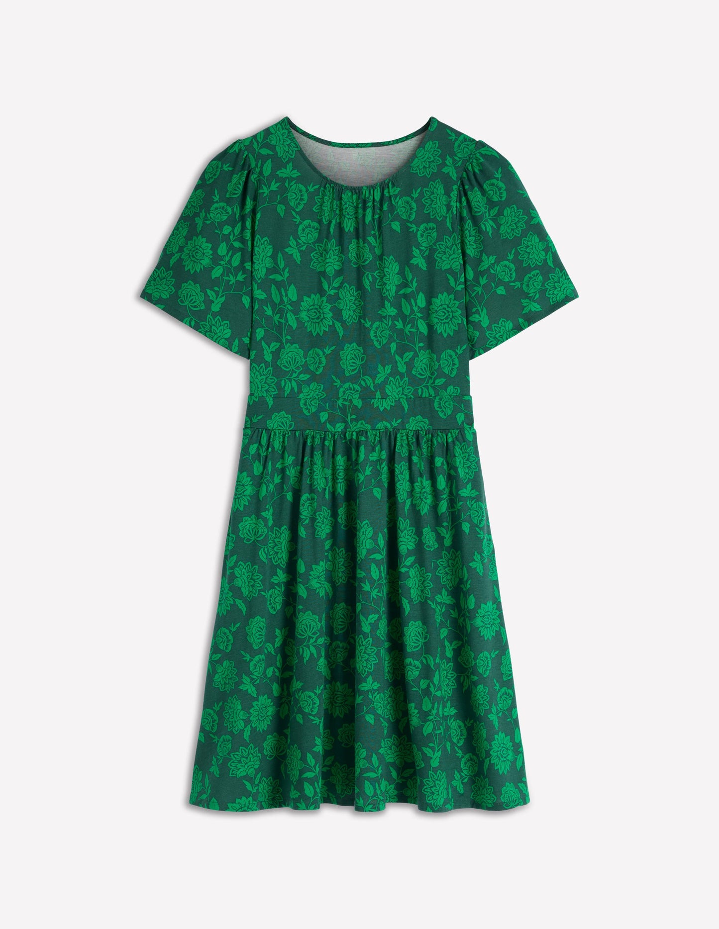 Louisa Kurzes Jerseykleid-Malachitgrün, Blumenrausch