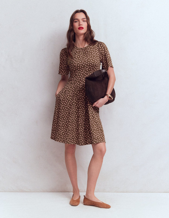 Louisa Kurzes Jerseykleid-Umbra, Gemalte Tupfen