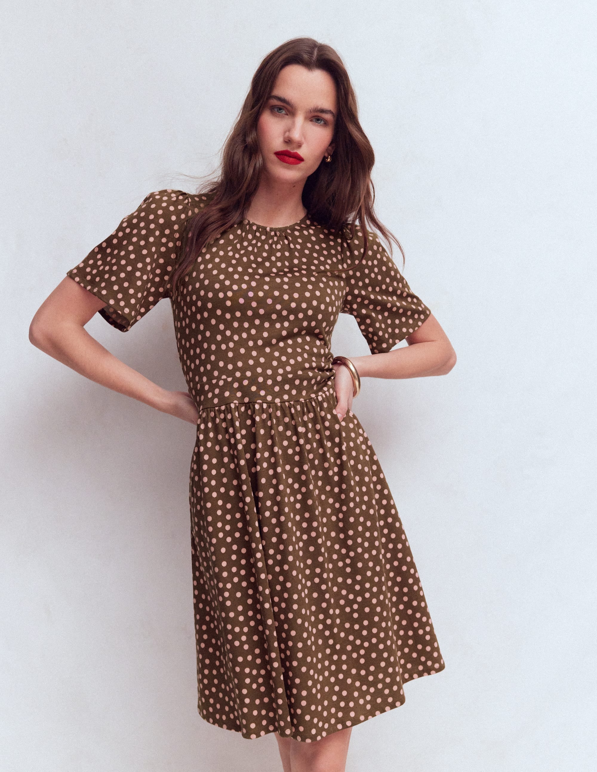 Louisa Kurzes Jerseykleid-Umbra, Gemalte Tupfen - Image 4