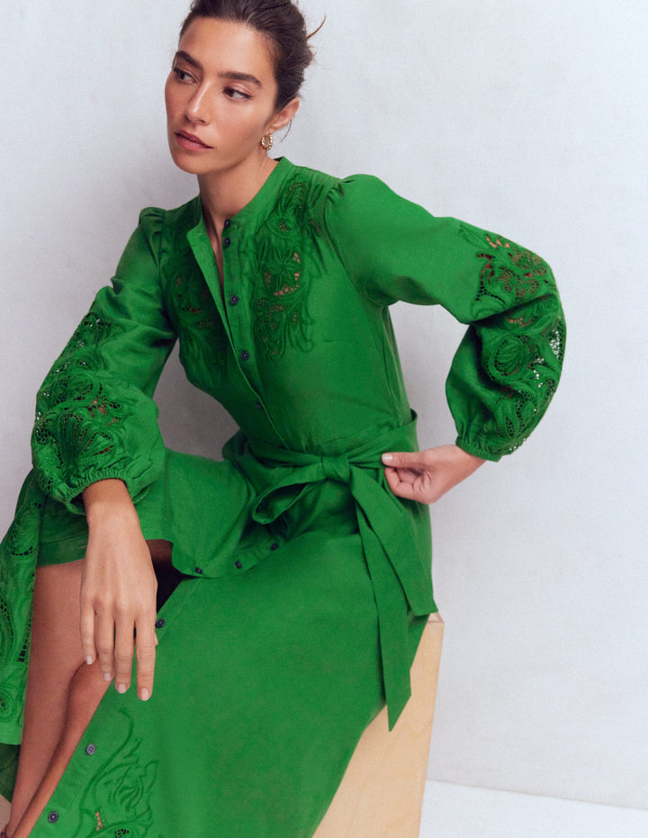 Mae Hemdblusenkleid aus Leinenmischgewebe-Highland-Grün