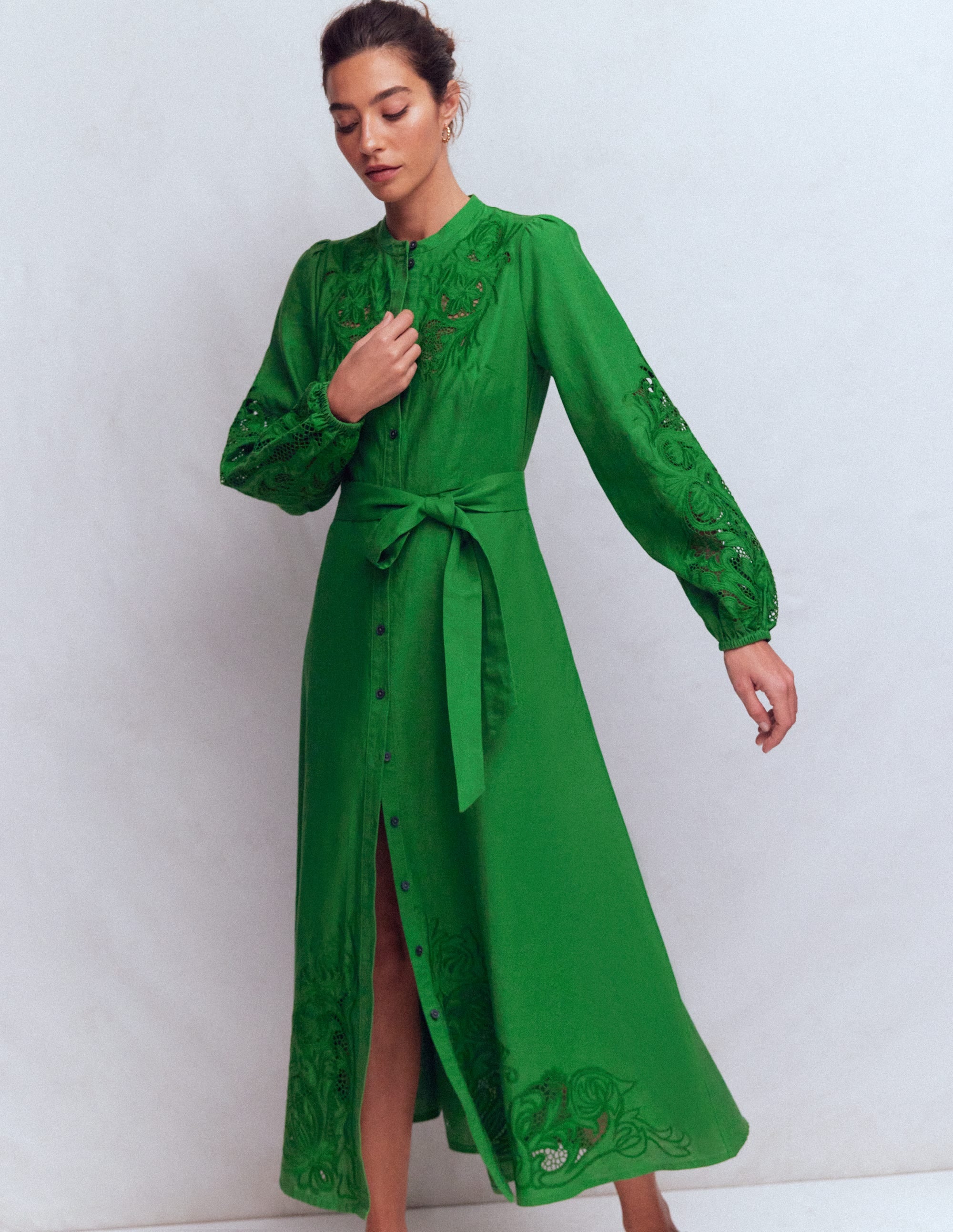 Robe-chemise Mae en lin mélangé-Vert des Highlands - Image 4