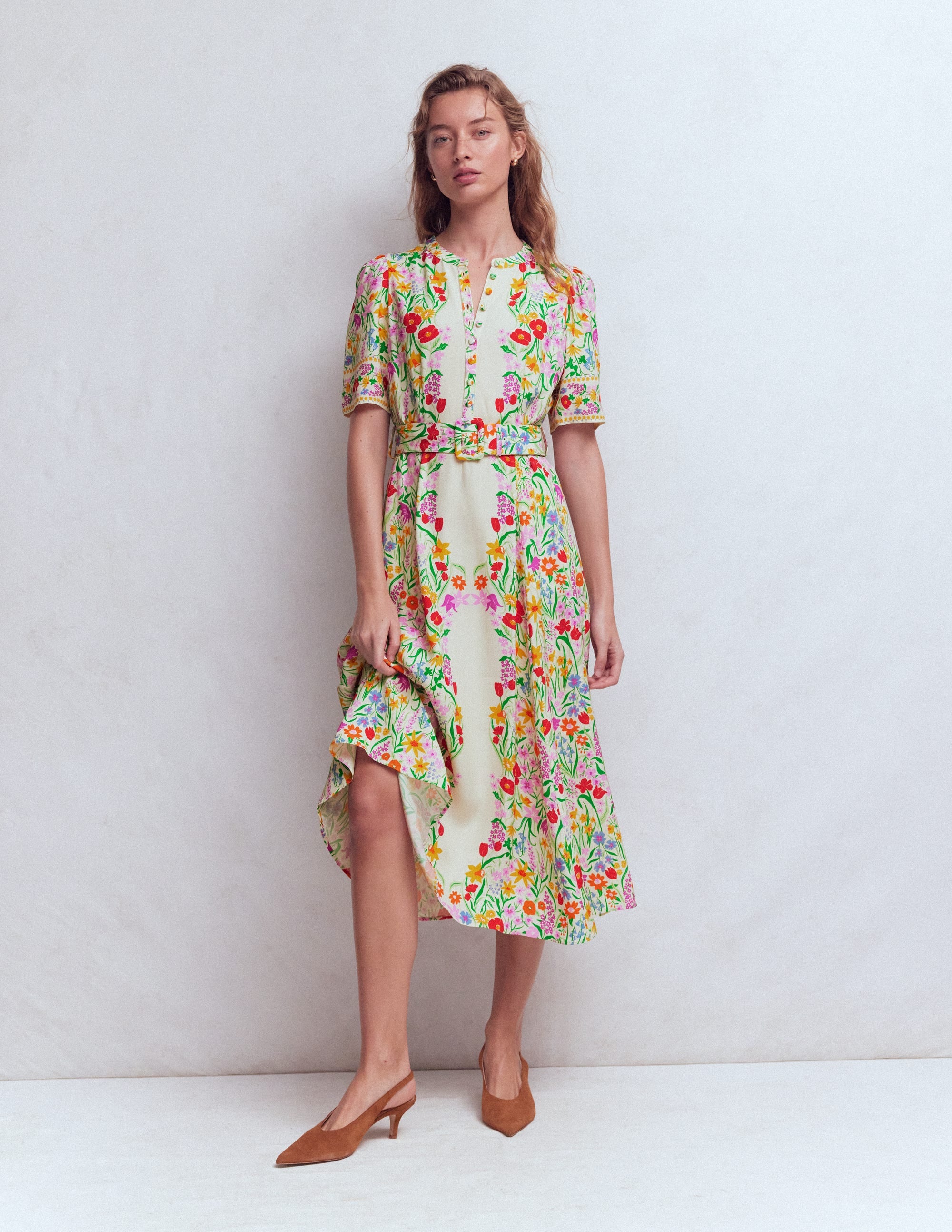 Kate Kleid mit Puffärmeln und Gürtel-Naturweiß, Eleganter Garten - Image 4