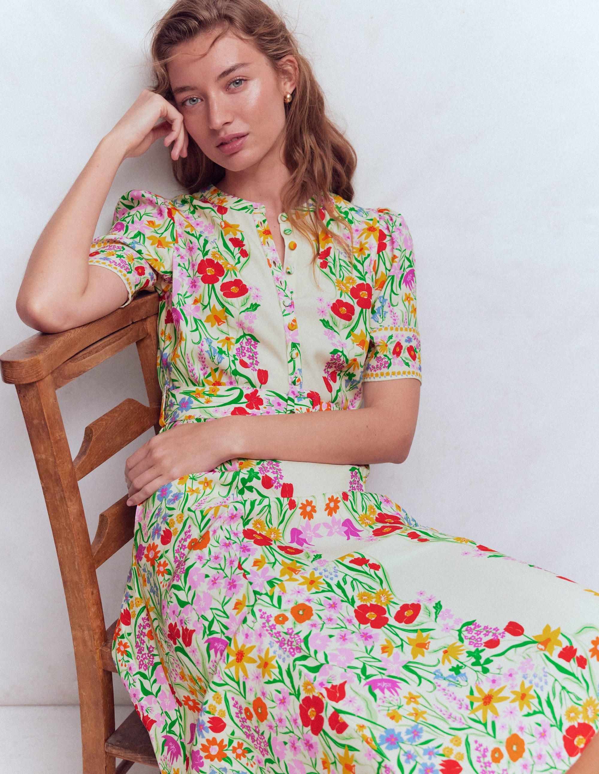 Kate Kleid mit Puffärmeln und Gürtel-Naturweiß, Eleganter Garten - Image 6