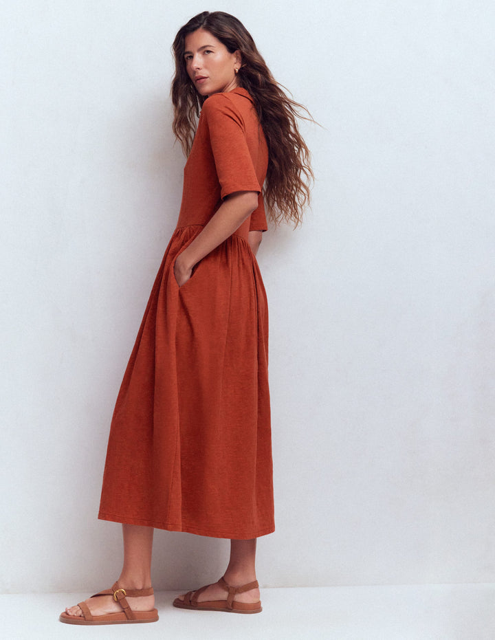 Aria Jerseykleid mit Kragen-Braun-Orange