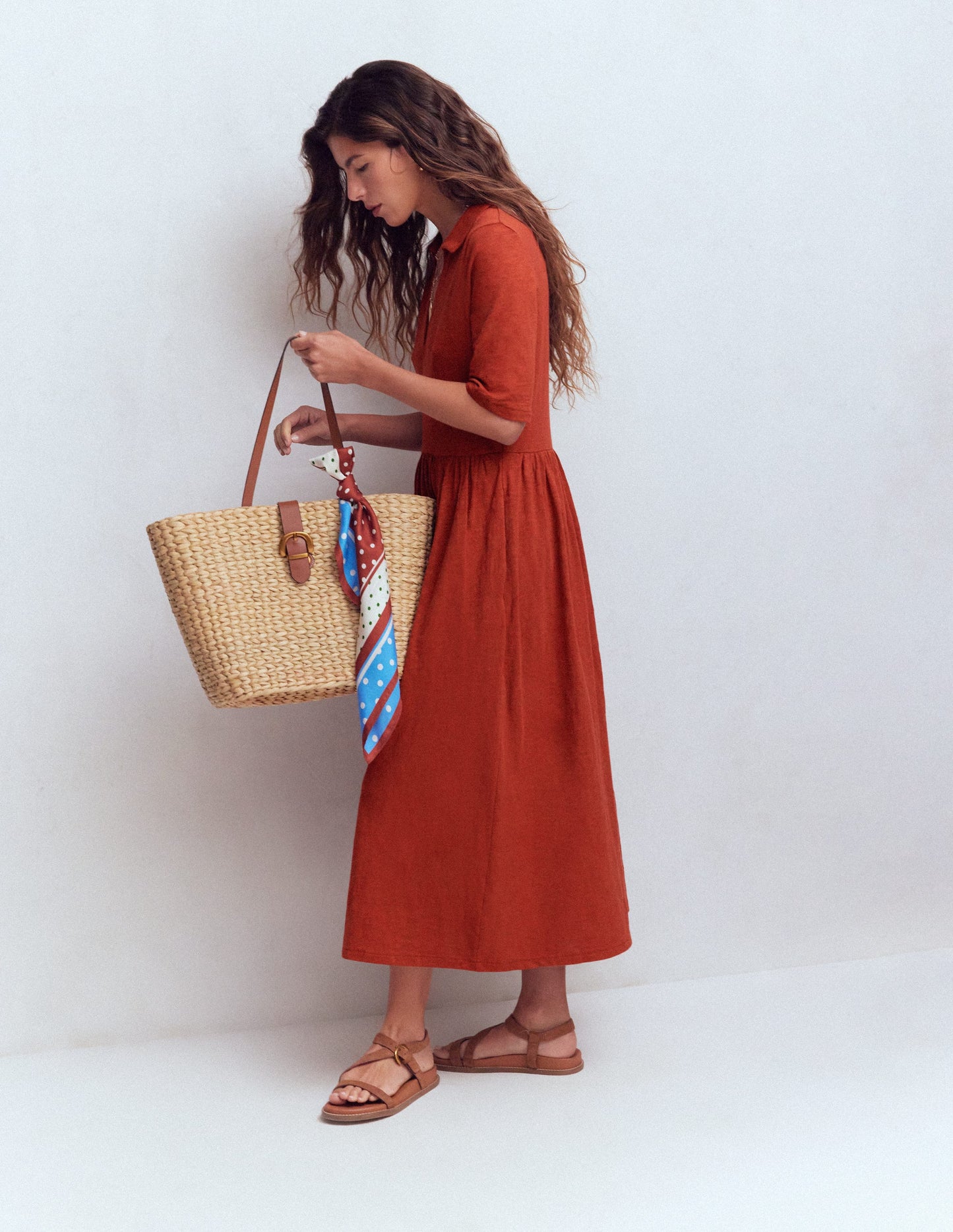 Aria Jerseykleid mit Kragen-Braun-Orange