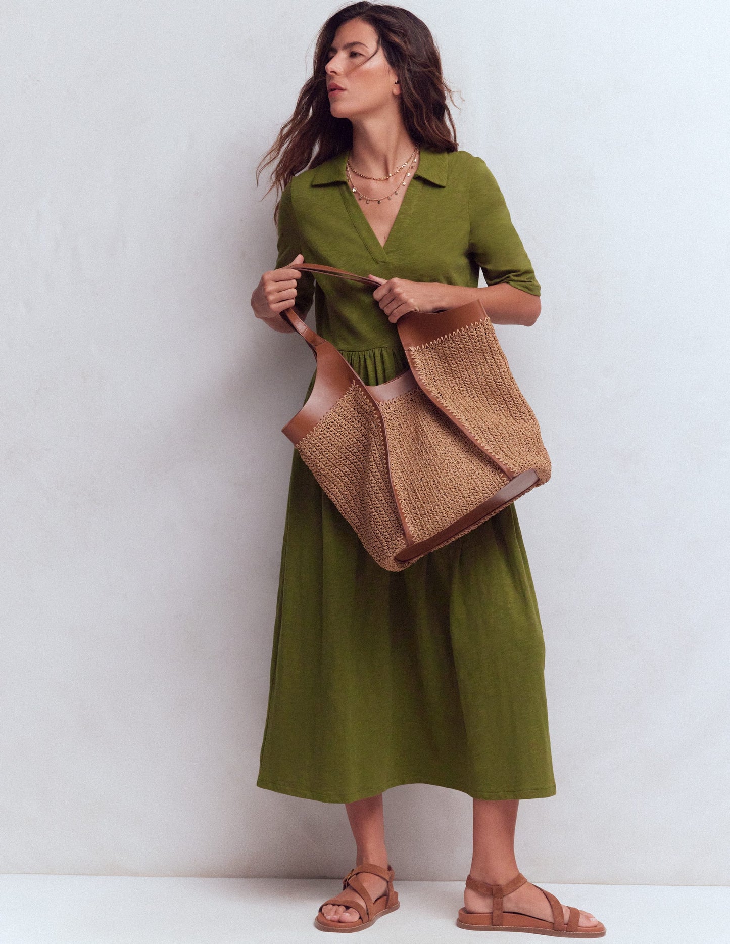 Aria Jerseykleid mit Kragen-Promenadengrün