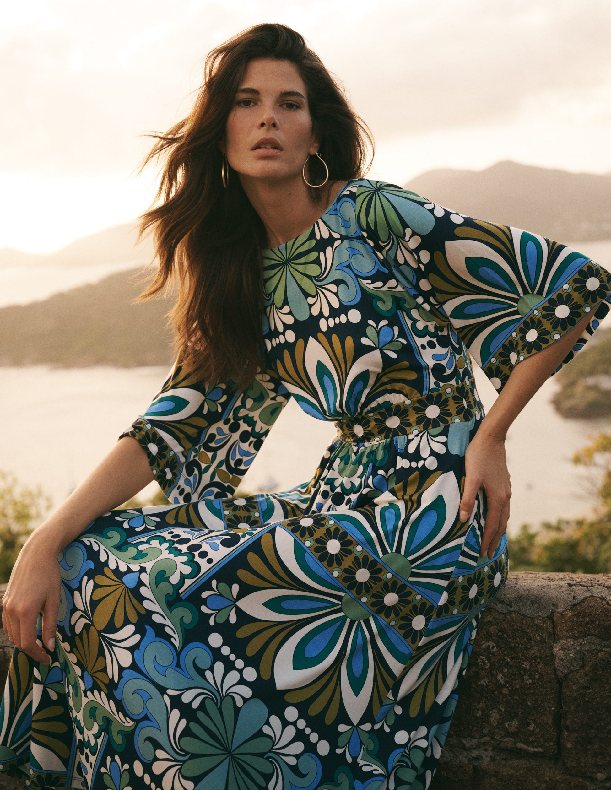 Imelda Jersey-Kimonokleid-Marineblau, Blütengobelin-1