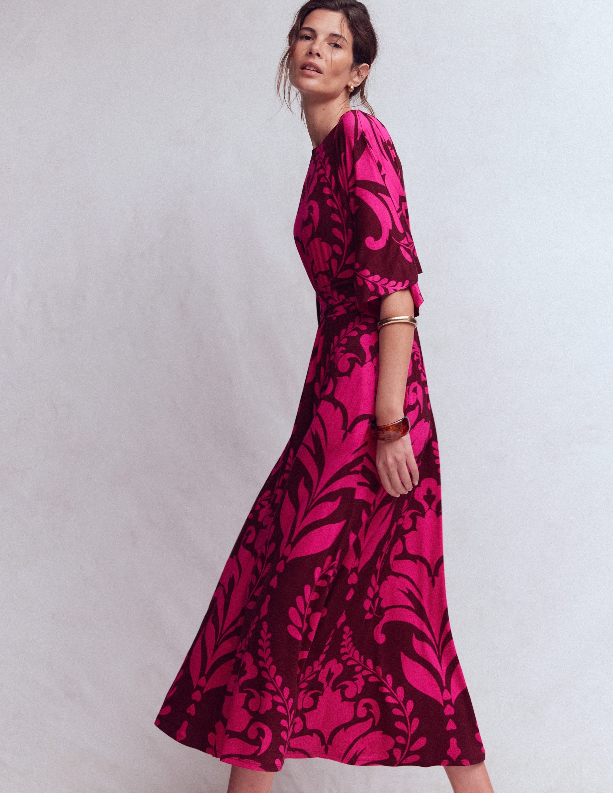 Imelda Jersey-Kimonokleid-Rosa Pfingstrose, Dekoratives Gitter - Image 1