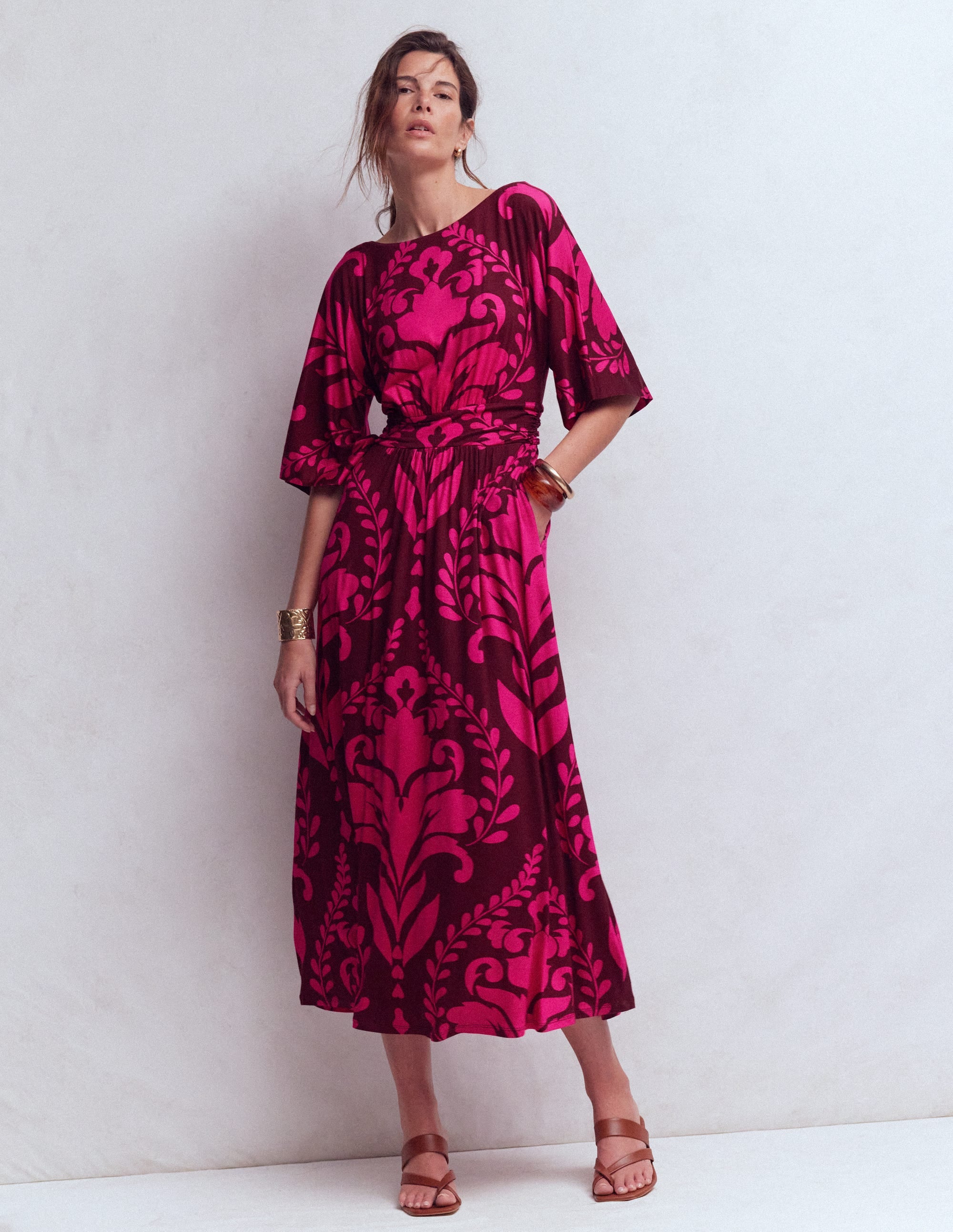 Imelda Jersey-Kimonokleid-Rosa Pfingstrose, Dekoratives Gitter - Image 4