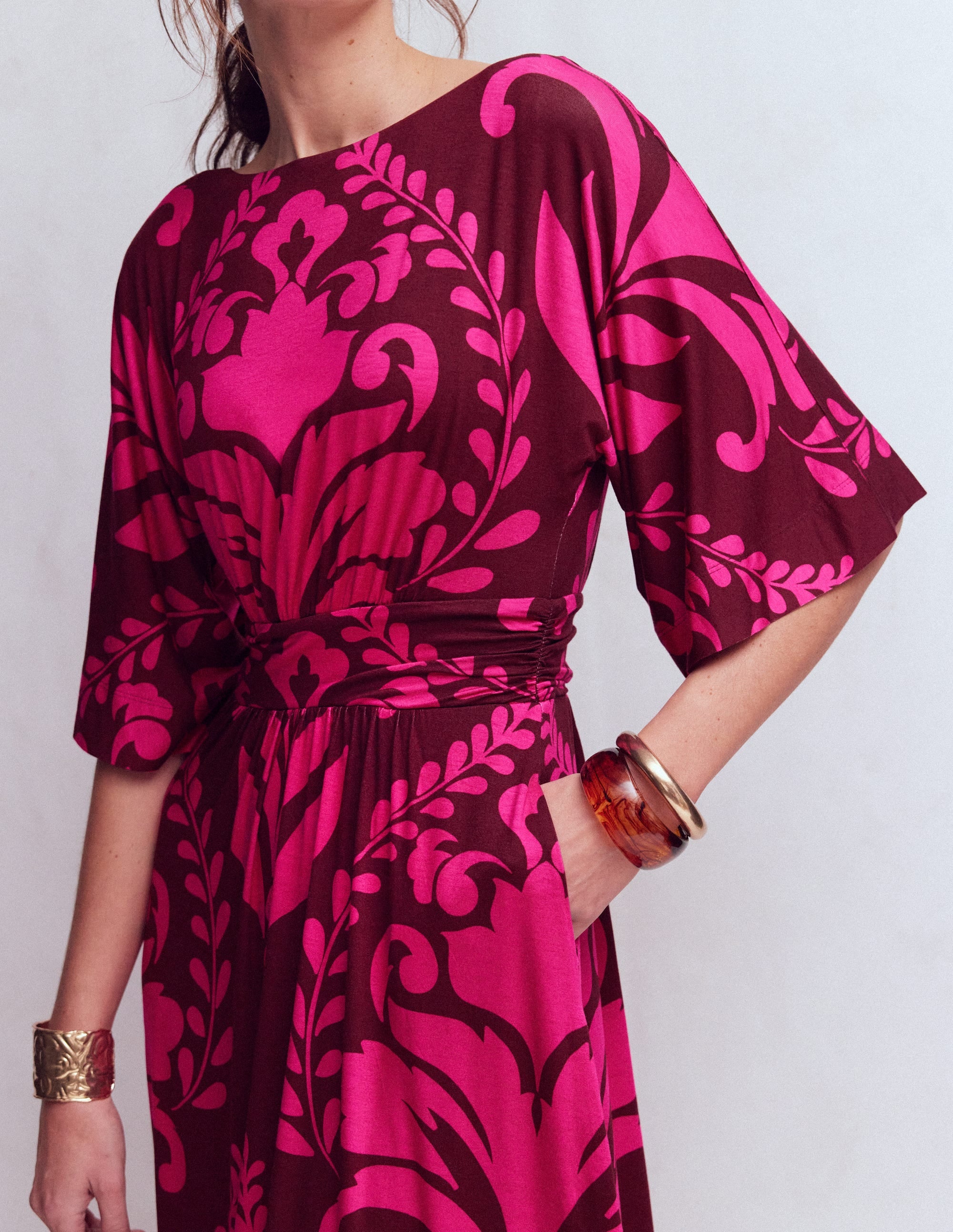 Imelda Jersey-Kimonokleid-Rosa Pfingstrose, Dekoratives Gitter - Image 5