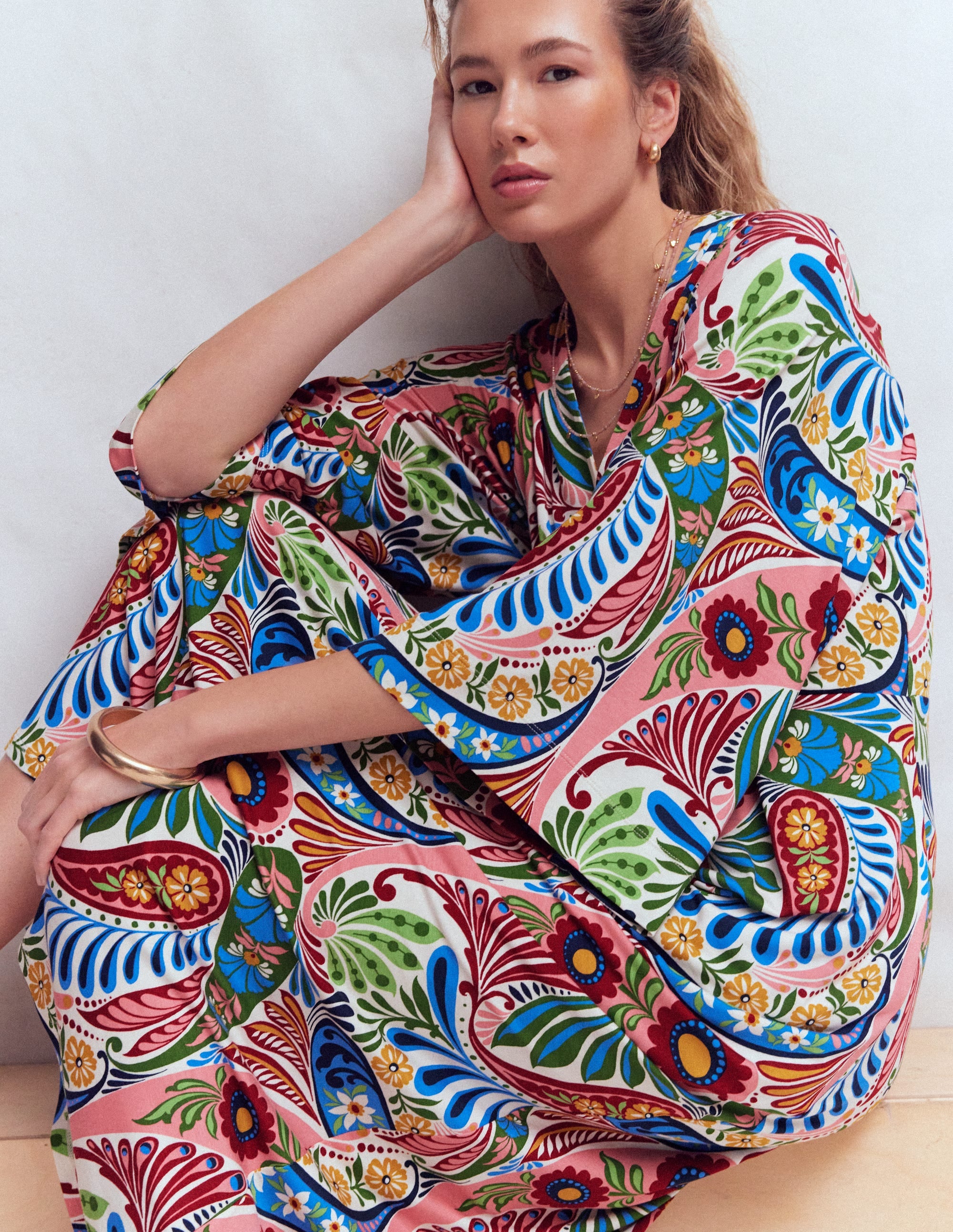 Nell Kimono Midi Jersey Dress - Multi, Enchanted Paisley | Boden EU