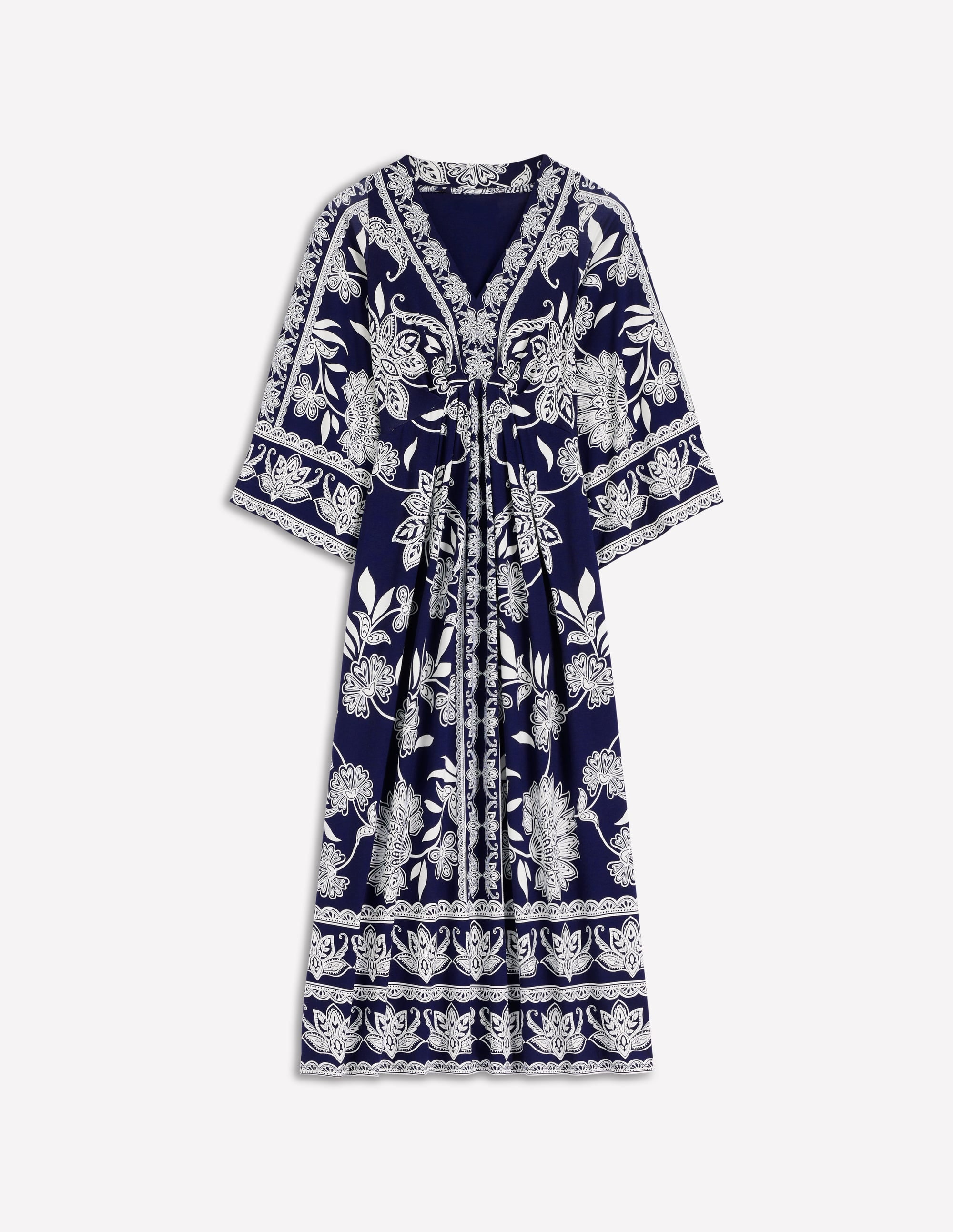 Nell Midi-Kimonokleid aus Jersey-Marineblau, Elegante Blüten - Image 8