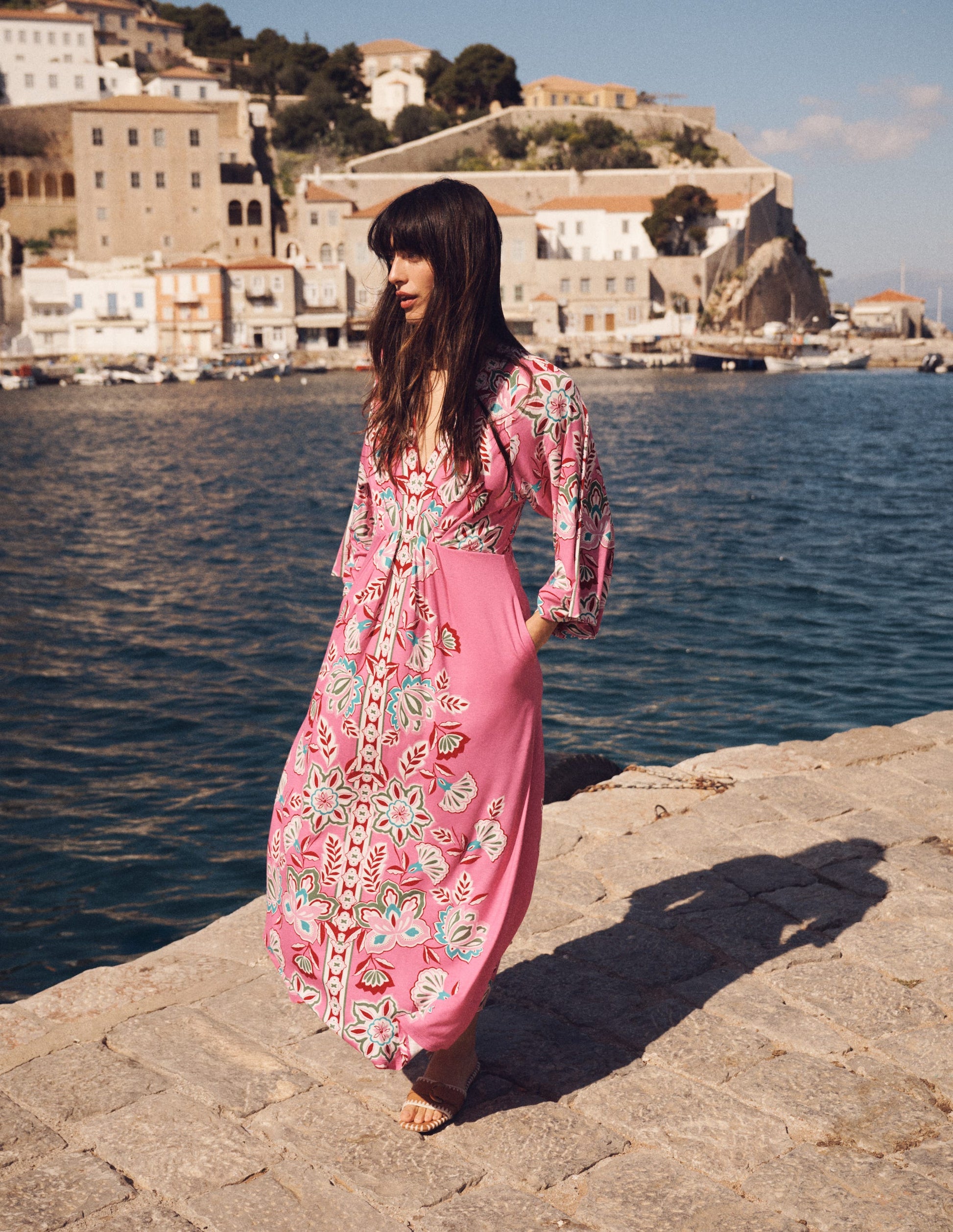 Nell Midi-Kimonokleid aus Jersey-Rosa, Blüten-Eleganz-8