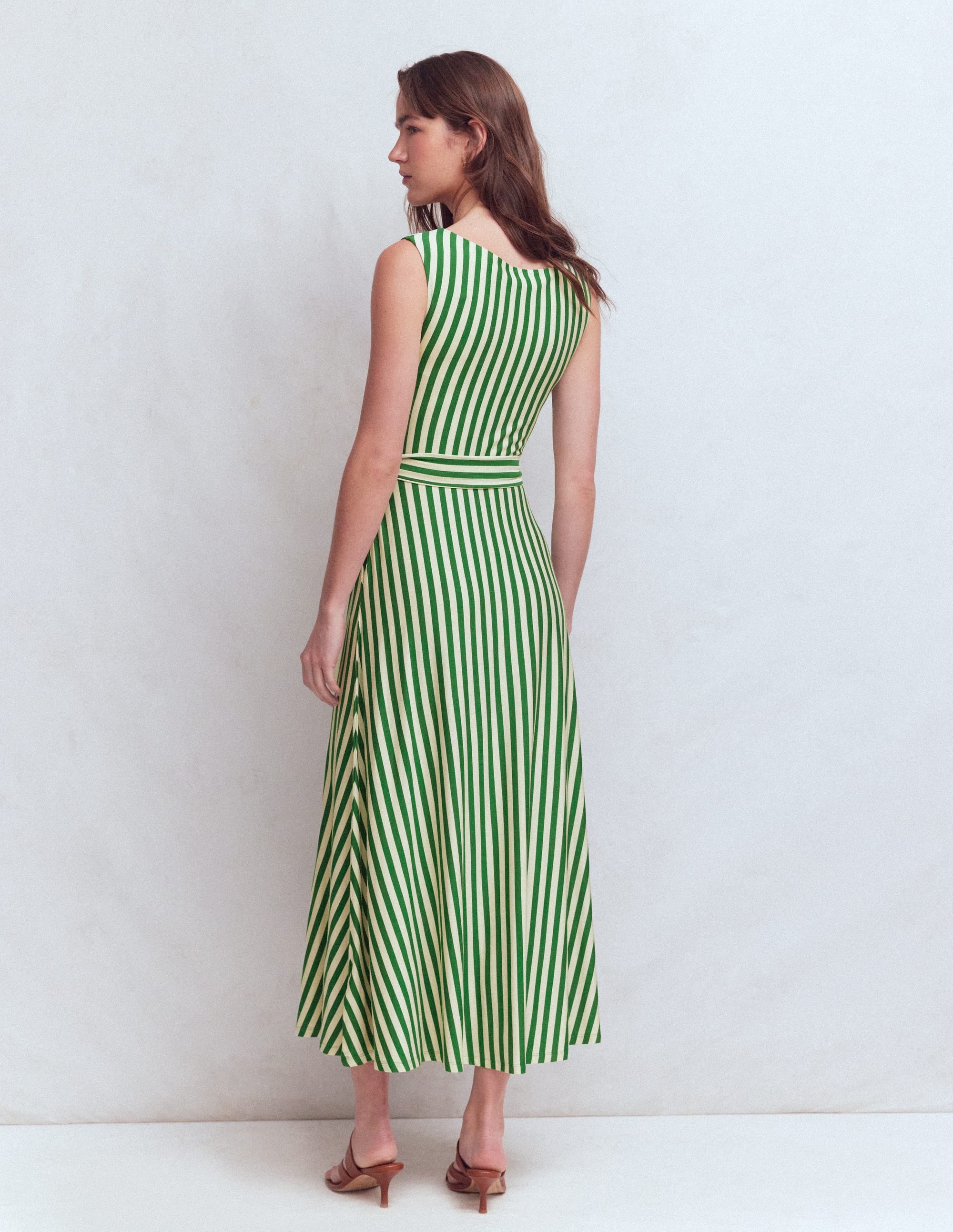 Tamsin Jersey-Midikleid-Frisches Grün und Naturweiß Streifen - Image 3