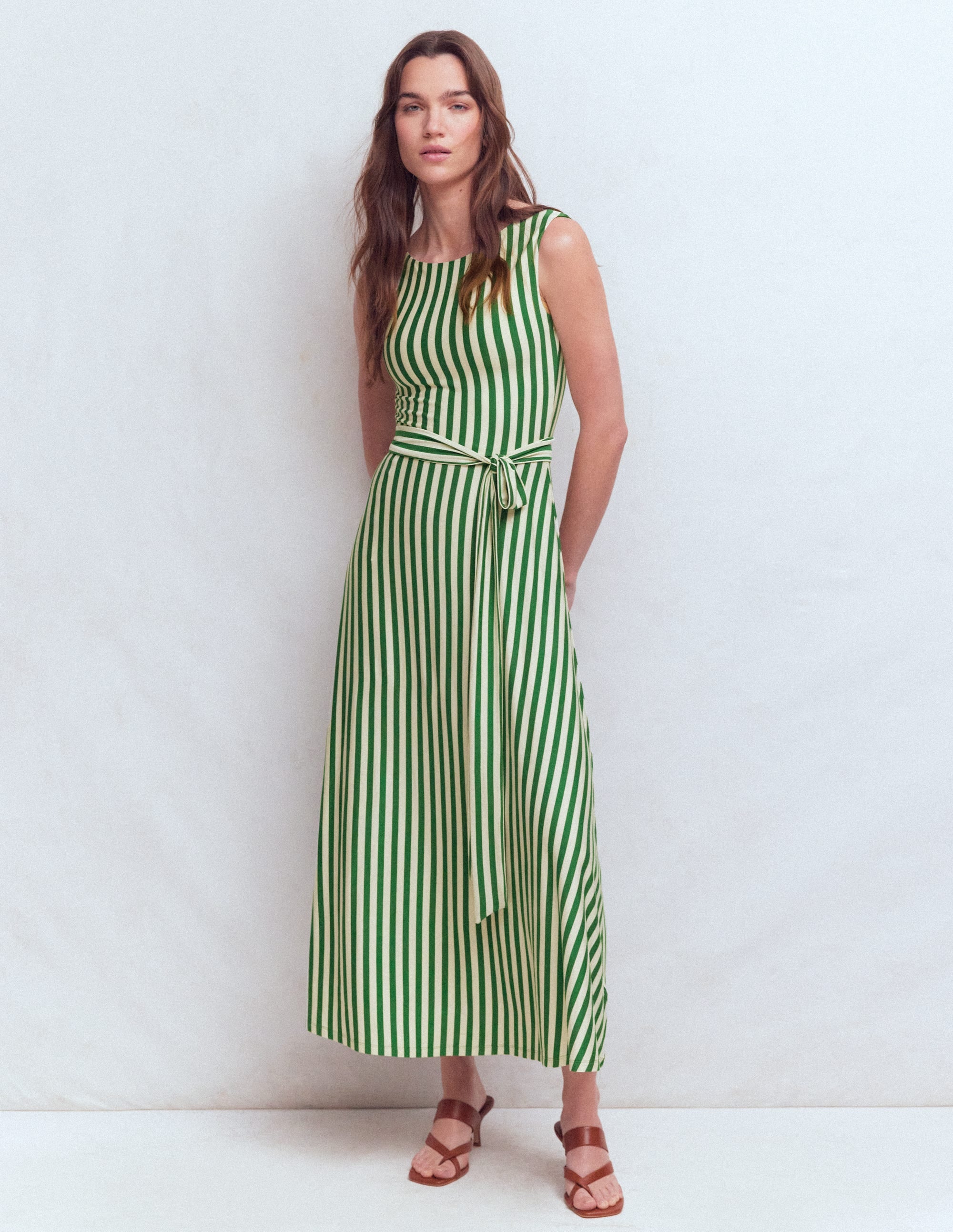 Tamsin Jersey-Midikleid-Frisches Grün und Naturweiß Streifen - Image 4