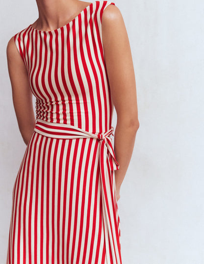 Robe midi Tamsin en jersey-Rouge Merida, rayé ivoire-2