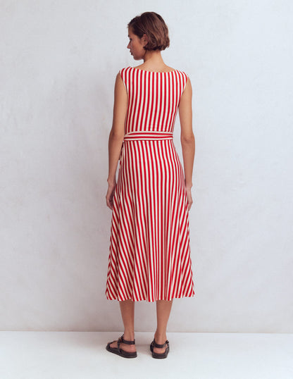 Robe midi Tamsin en jersey-Rouge Merida, rayé ivoire-3