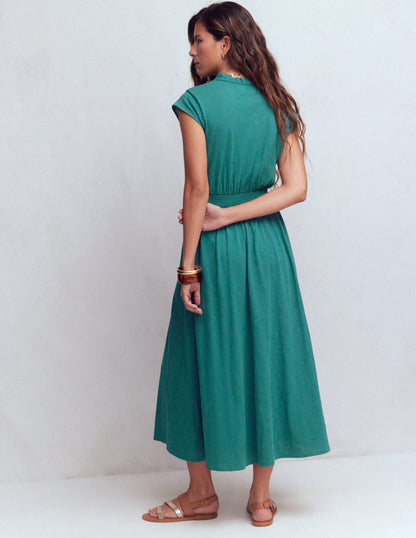 Alba Smocked Jersey Midi Dress-Drake Green-3