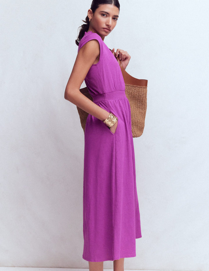 Alba Gesmoktes Jersey-Midikleid-Zwetschge