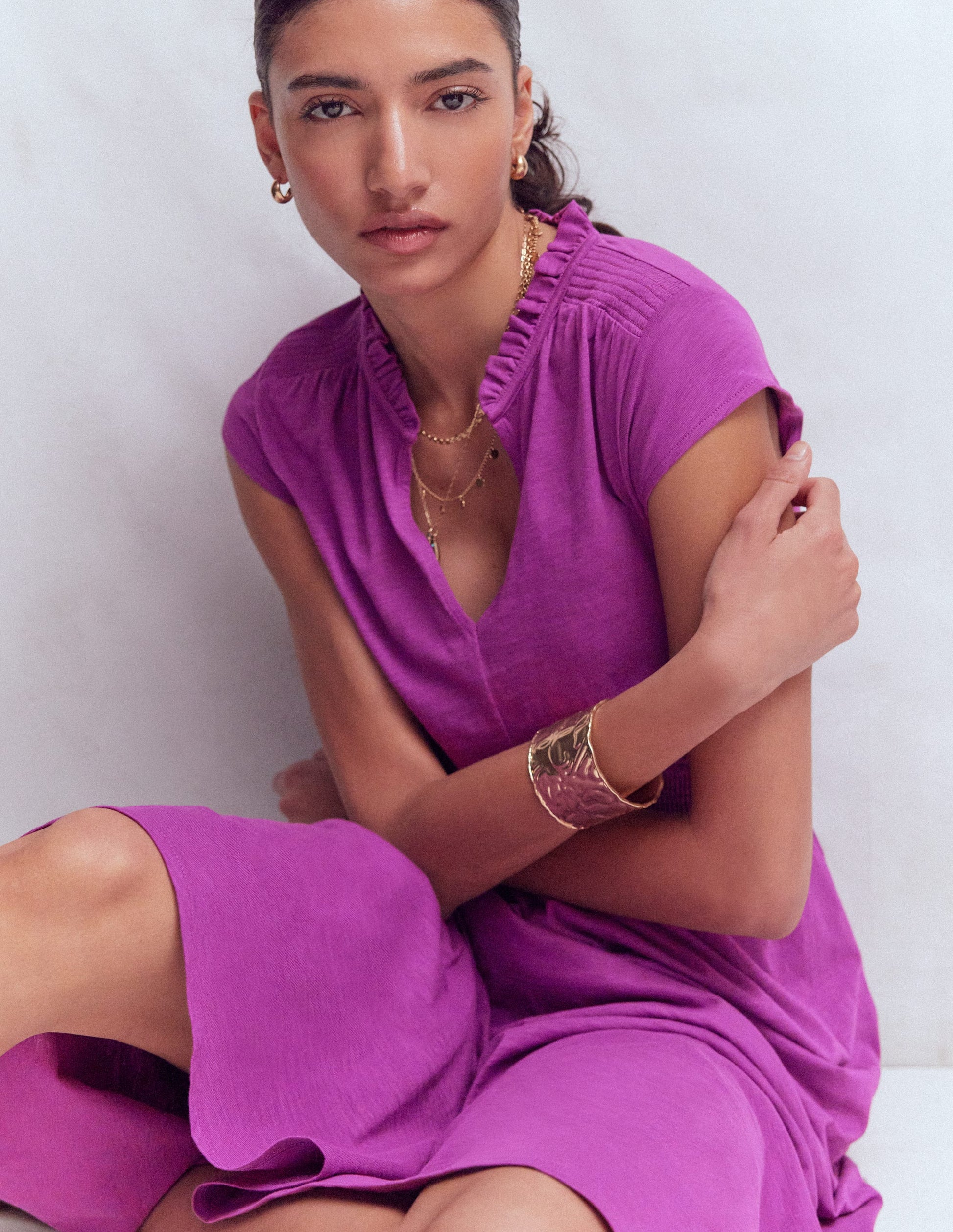 Alba Gesmoktes Jersey-Midikleid-Zwetschge-4