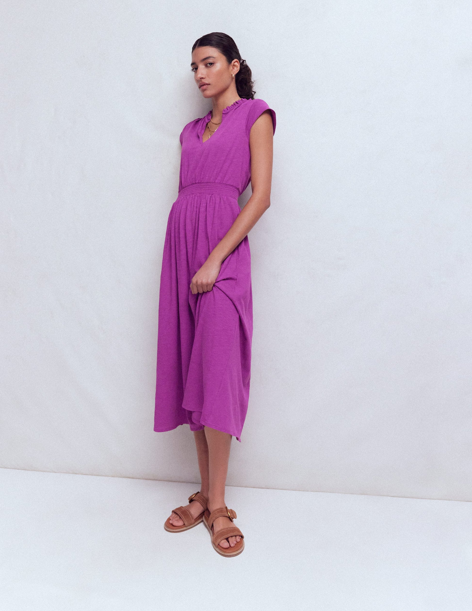 Alba Gesmoktes Jersey-Midikleid-Zwetschge-5