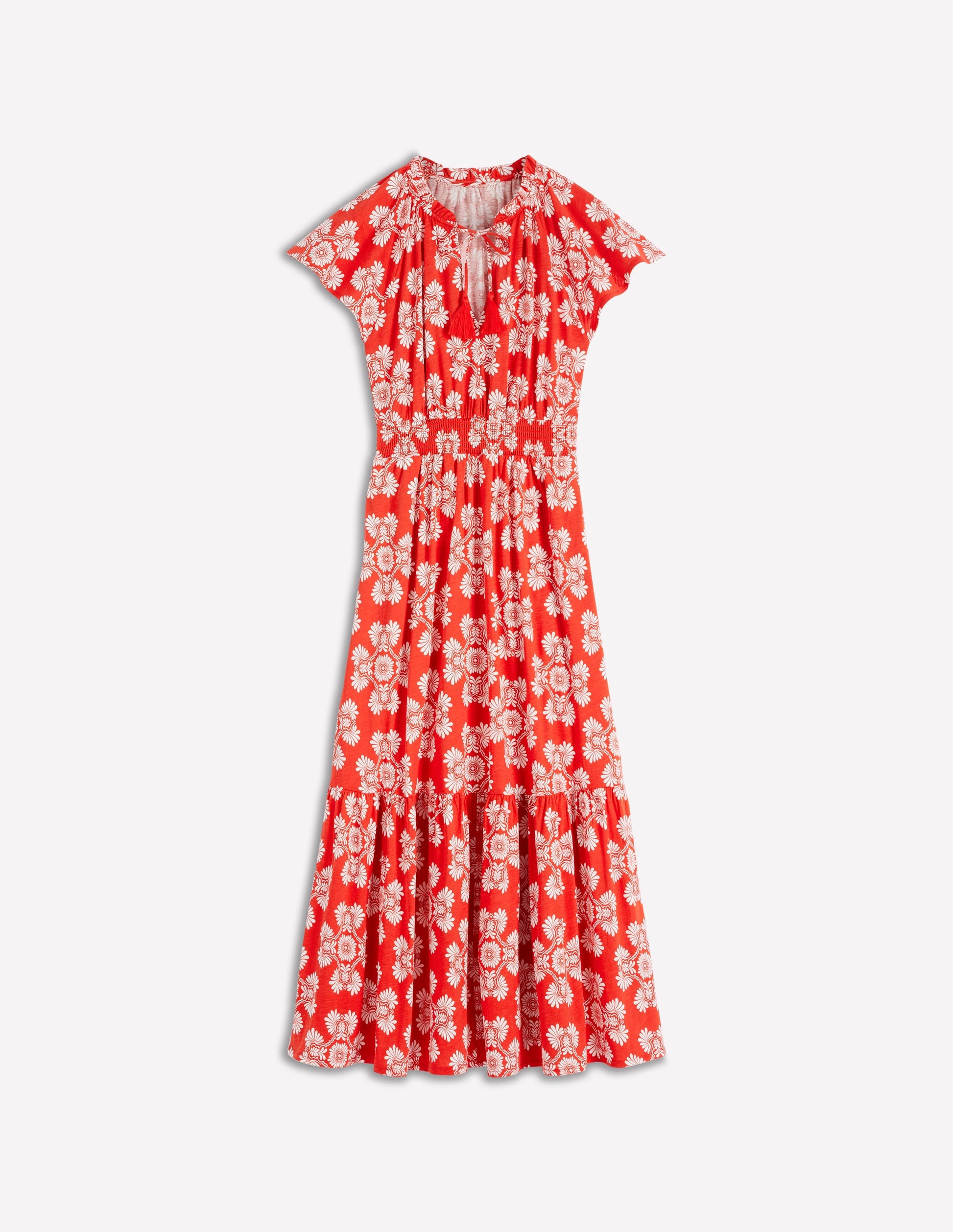 Robe longue Tala en jersey à volants-Orange sanguine, motif Botanical Charm-7