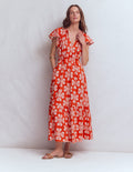 Tala Gestuftes Jersey-Maxikleid-Blutorange, Botanischer Zauber