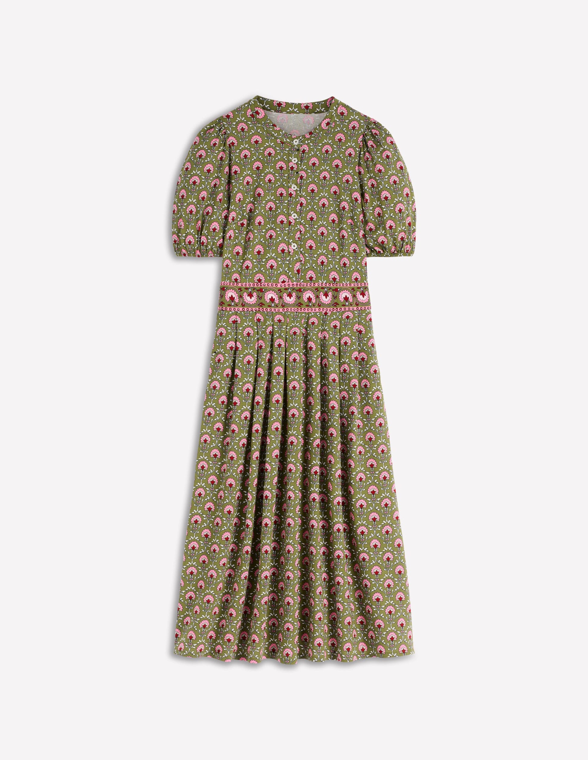 Amber Jersey-Midikleid mit Falten-Olivgrün, Blumengitter-4