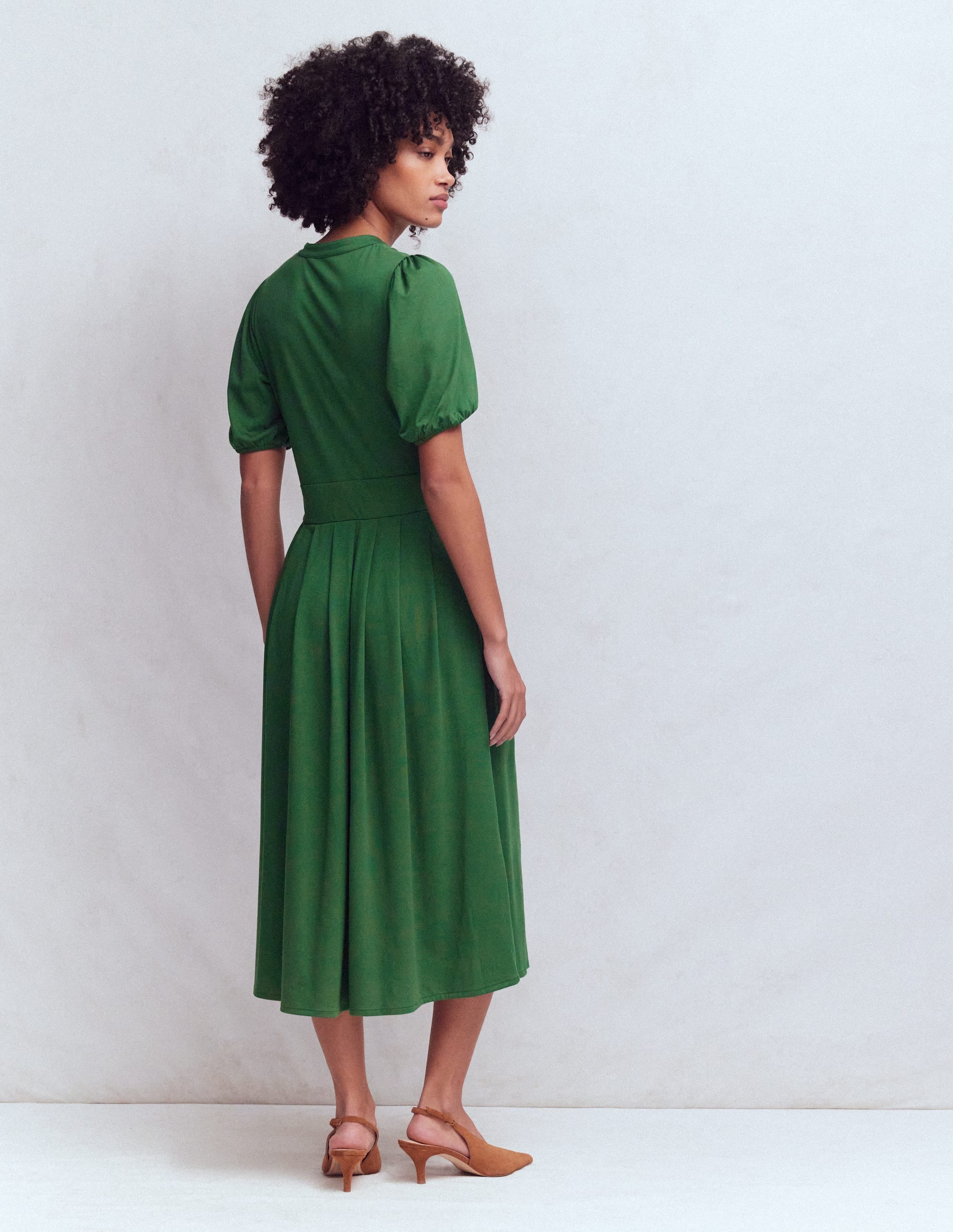 Robe midi Amber plissée en jersey-Vert chasseur - Image 3