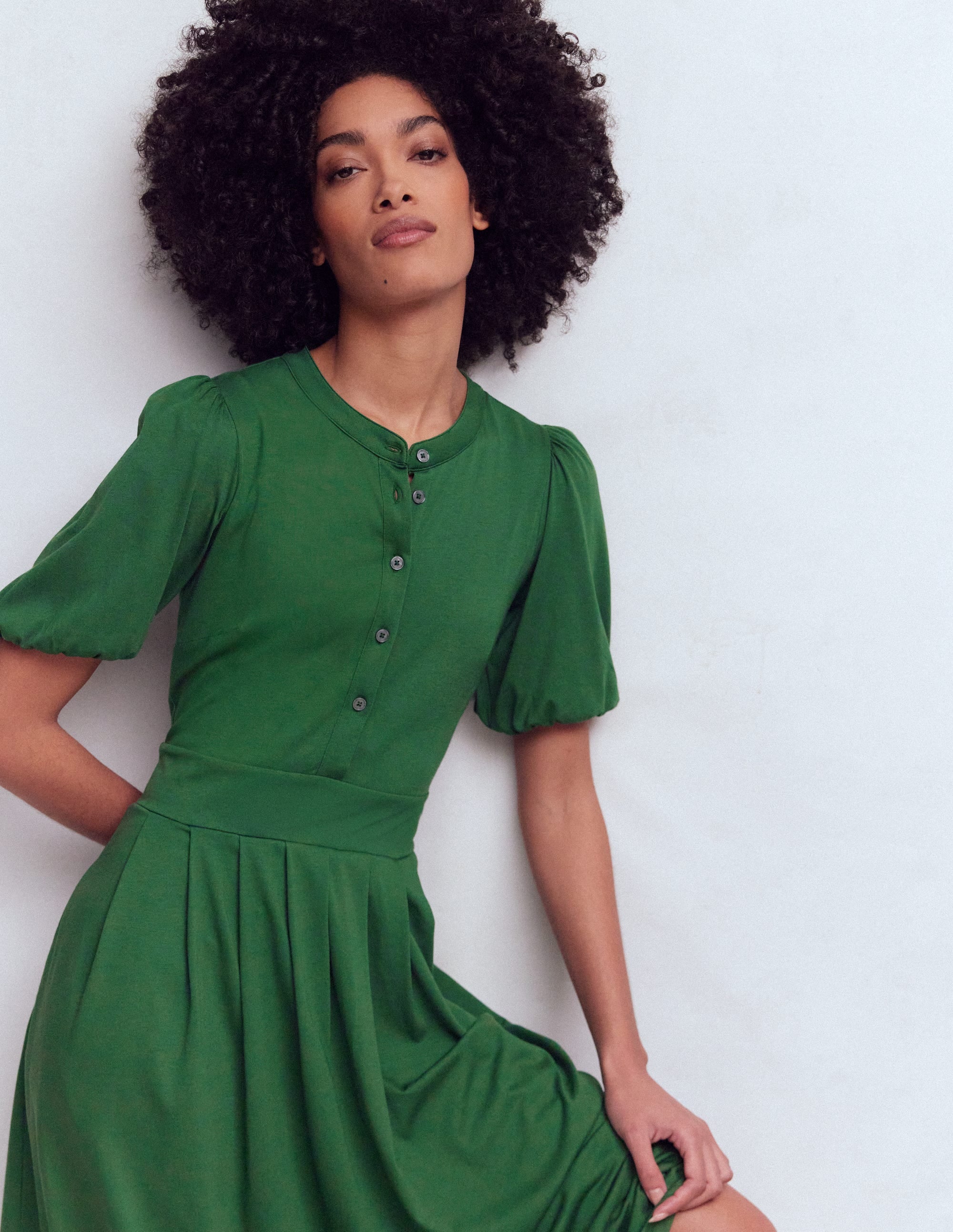 Robe midi Amber plissée en jersey-Vert chasseur - Image 4