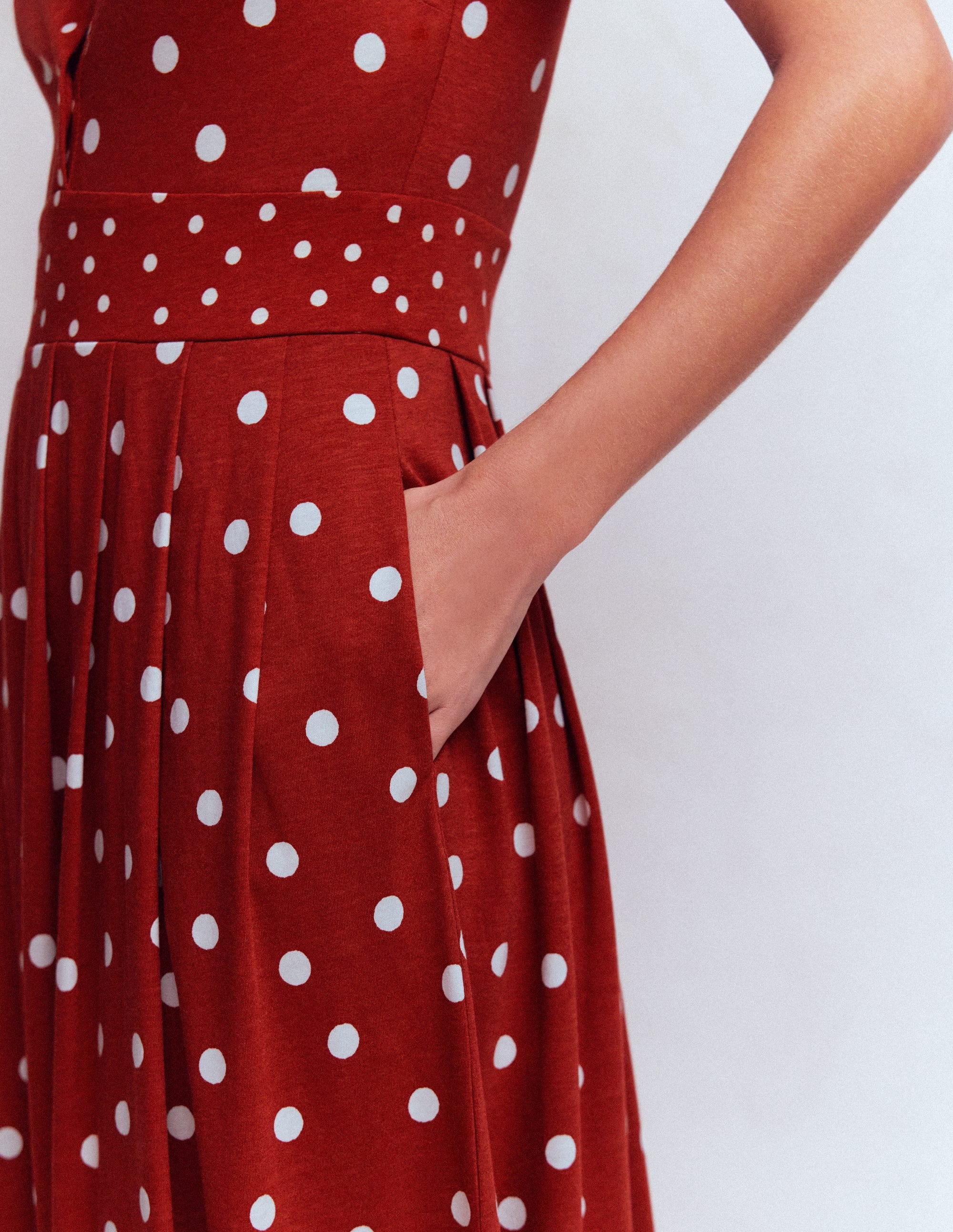 Robe midi Amber plissée en jersey-Orange brûlé, pois peints - Image 2