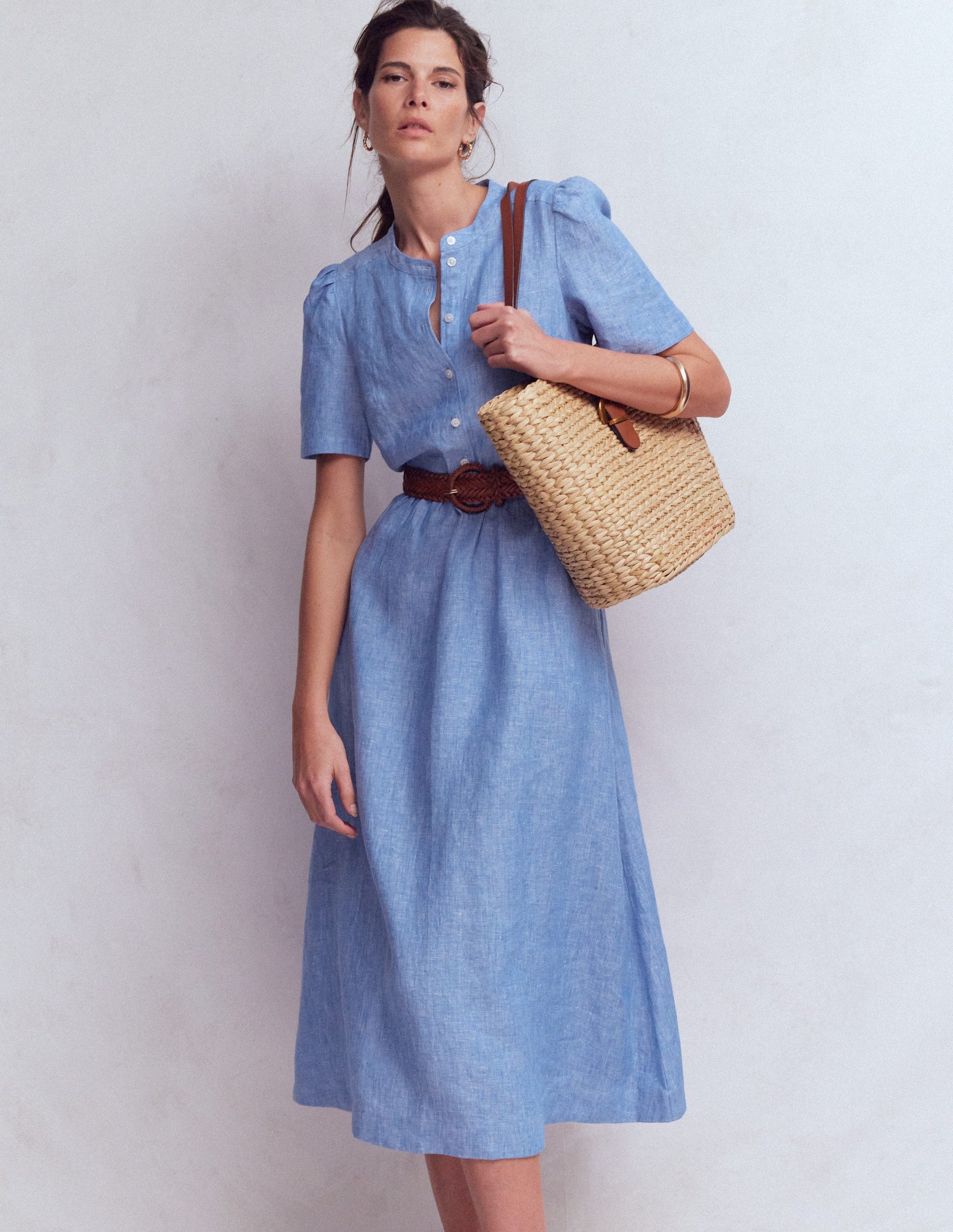 Ivy Midikleid aus Leinen-Sommerblau Chambray-1