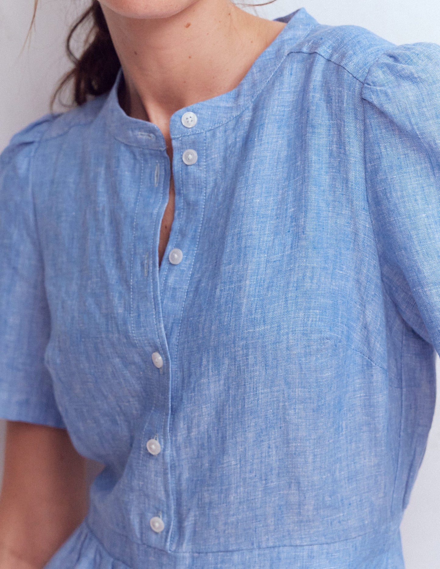 Ivy Midikleid aus Leinen-Sommerblau Chambray